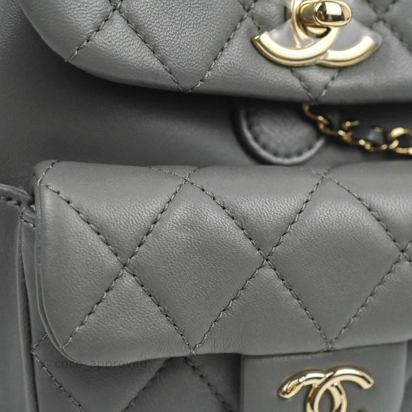 Chanel Quilted Small Duma Drawstring Backpack Grey Lambskin