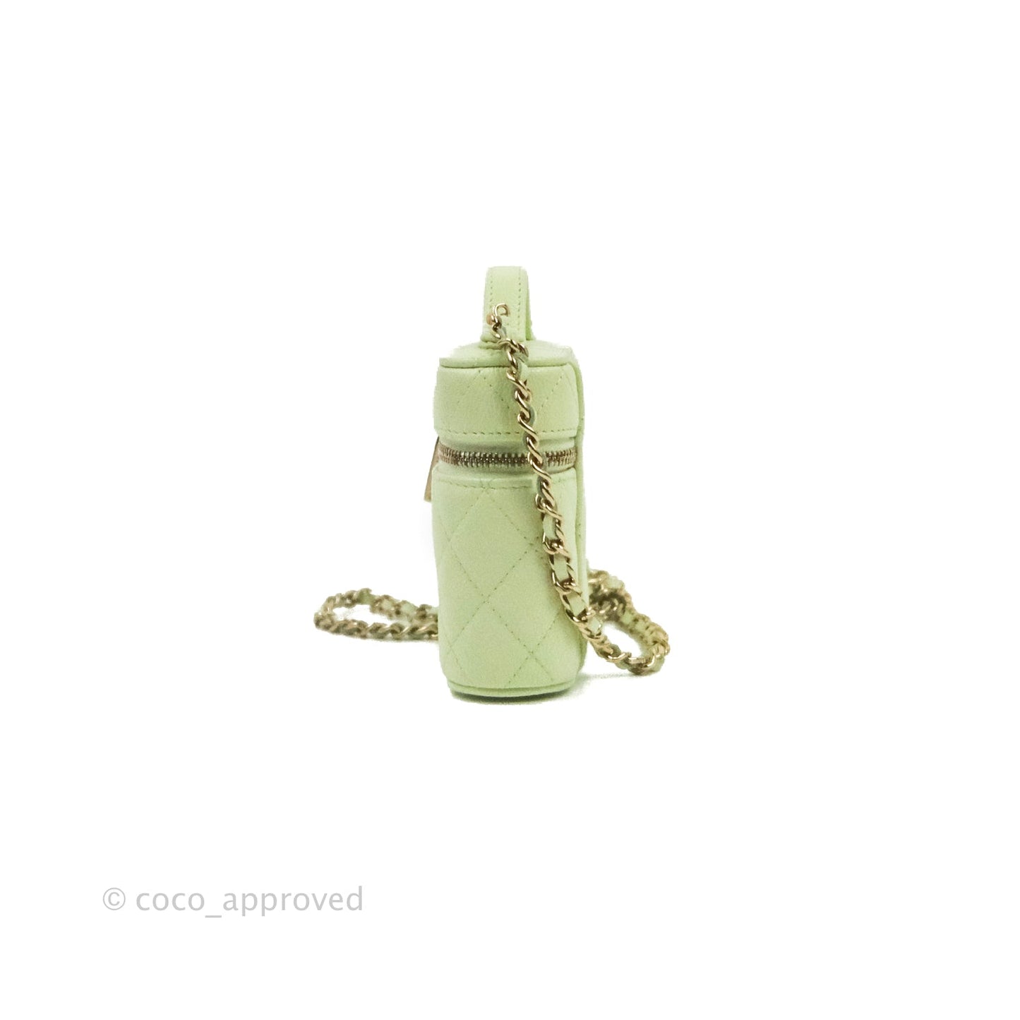 Chanel Quilted Small Handle With Care Vanity Case With Chain Green Caviar Gold Hardware