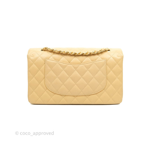 Chanel Classic M/L Medium Flap Quilted Beige Caviar Gold Hardware