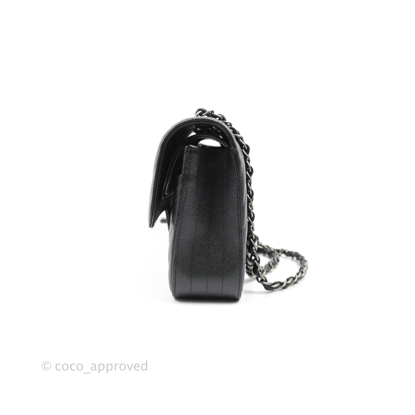 Chanel Classic M/L Medium Chevron Double Flap Iridescent Black Caviar Ruthenium Hardware 17B