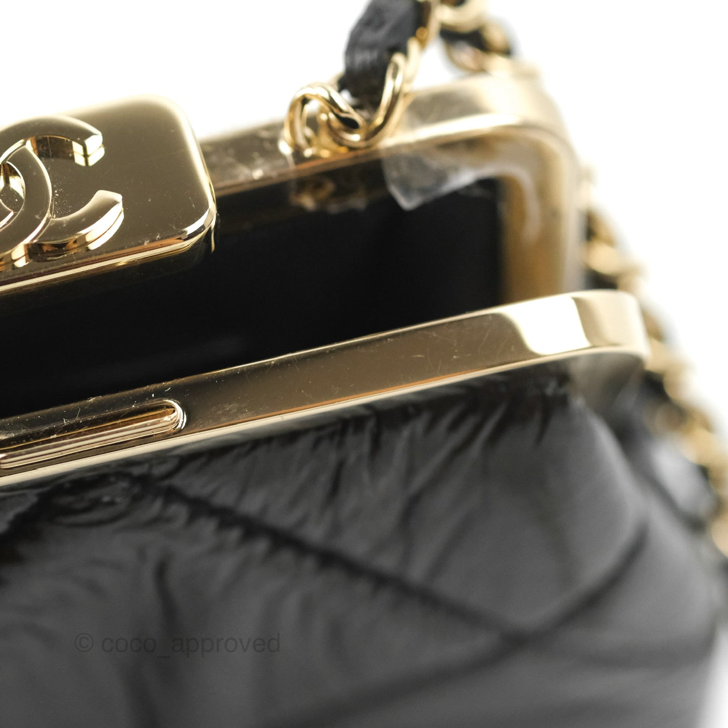 Chanel Kisslock Glasses Case Black Aged Lambskin Gold Hardware 21C