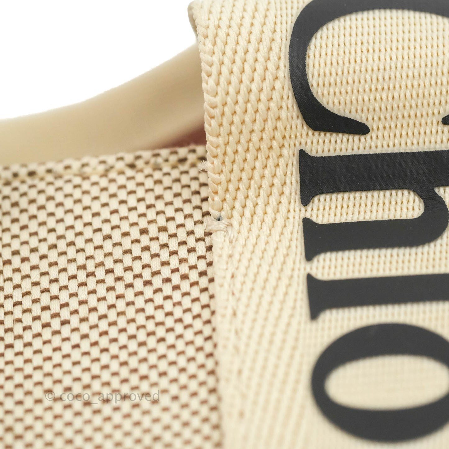 Chloe Small Woody Tote Bag Cotton Canvas & Brown Calfskin with Woody Ribbon
