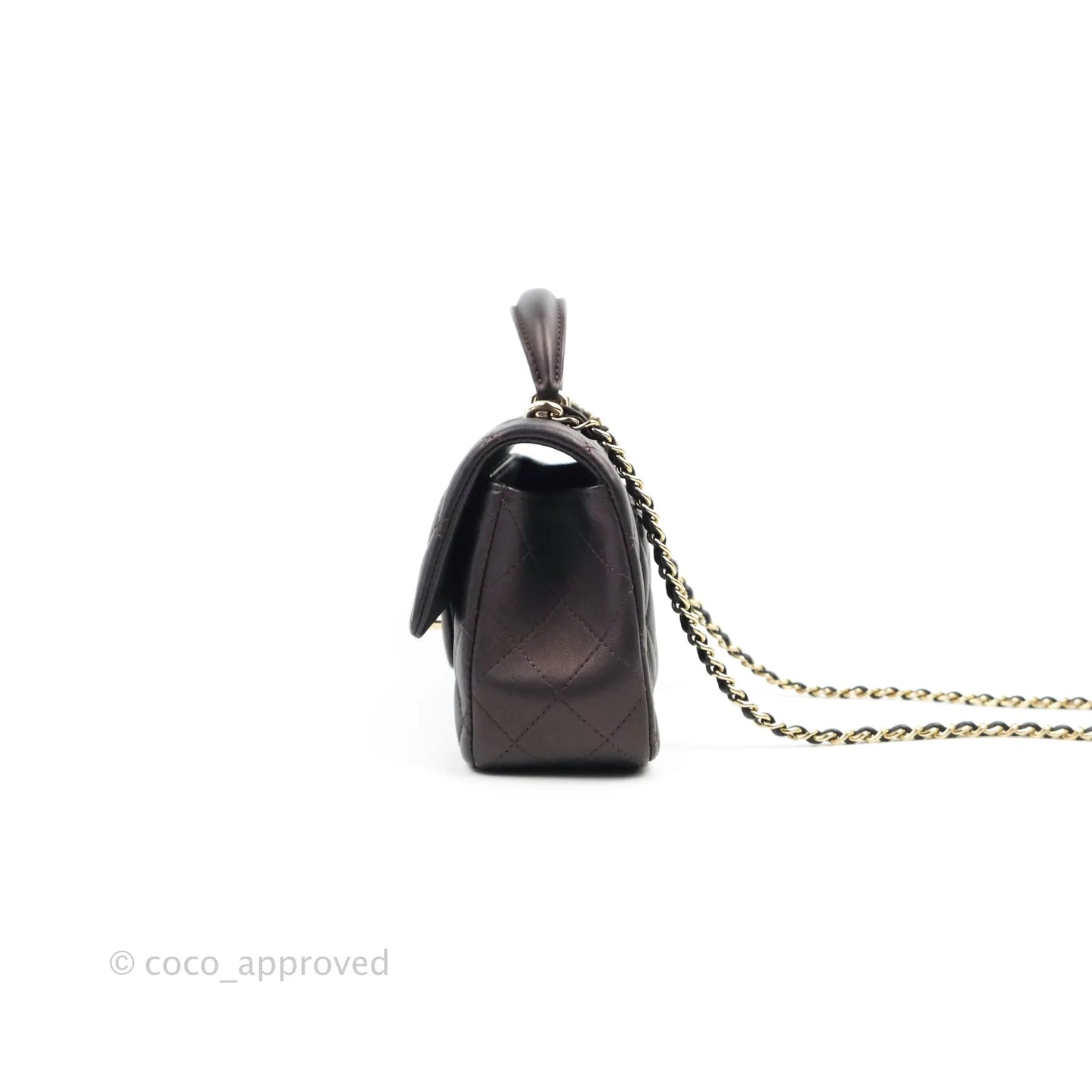 Chanel Top Handle Mini Rectangular Flap Bag Dark Purple Lambskin Gold Hardware