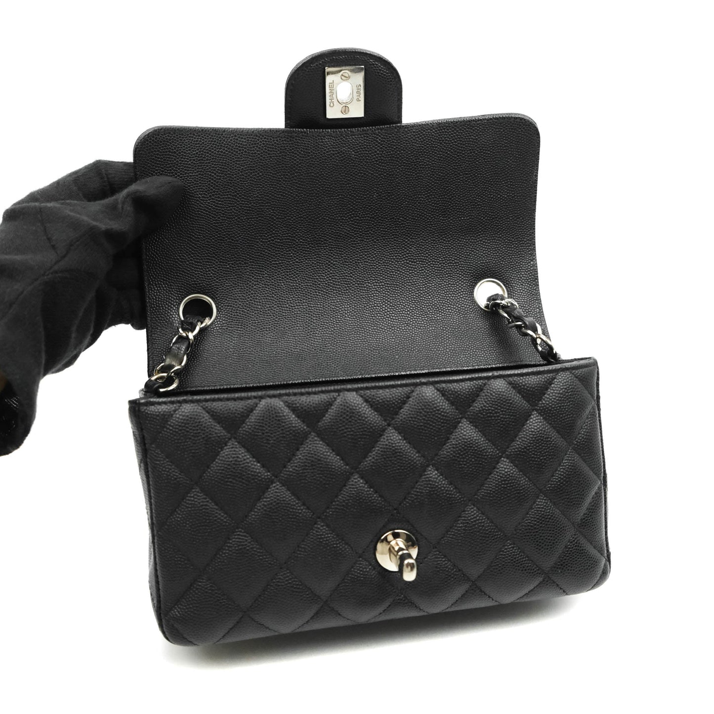 Chanel Classic Mini Rectangular Flap Black Caviar Silver Hardware