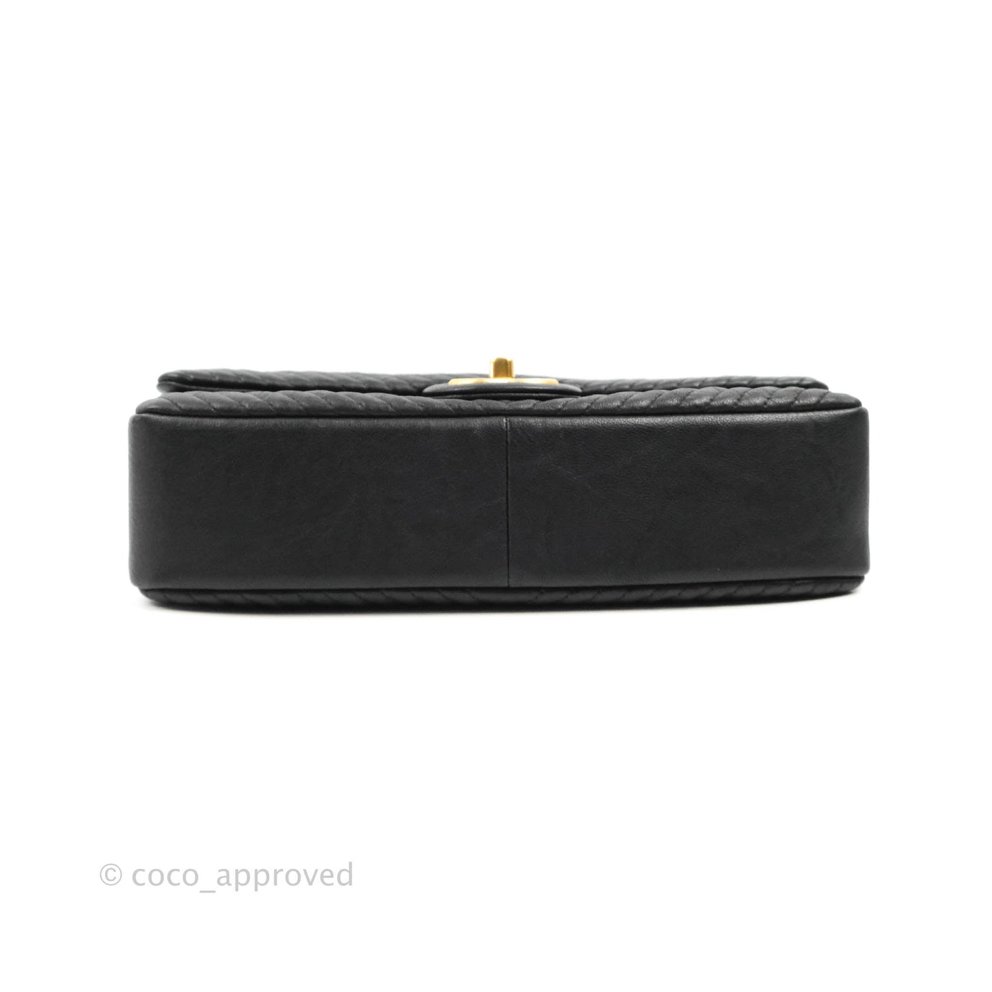 Chanel Medium Chevron Surpique Flap Black Calfskin Aged Gold Hardware