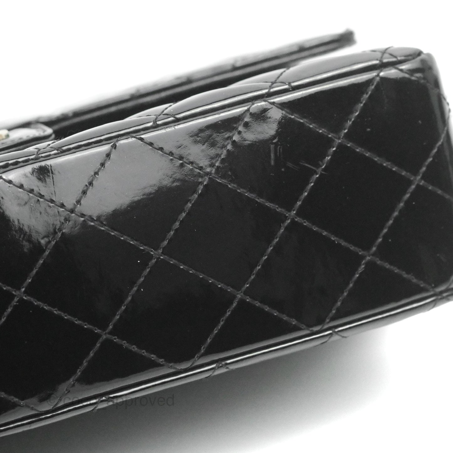 Chanel Classic M/L Medium Flap Quilted Black Patent Silver Hardware