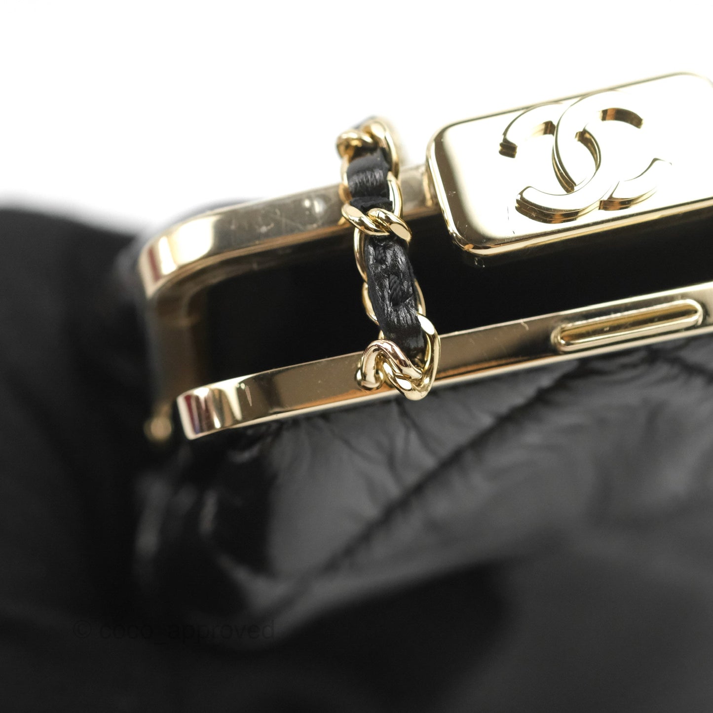 Chanel Kisslock Glasses Case Black Aged Lambskin Gold Hardware 21C