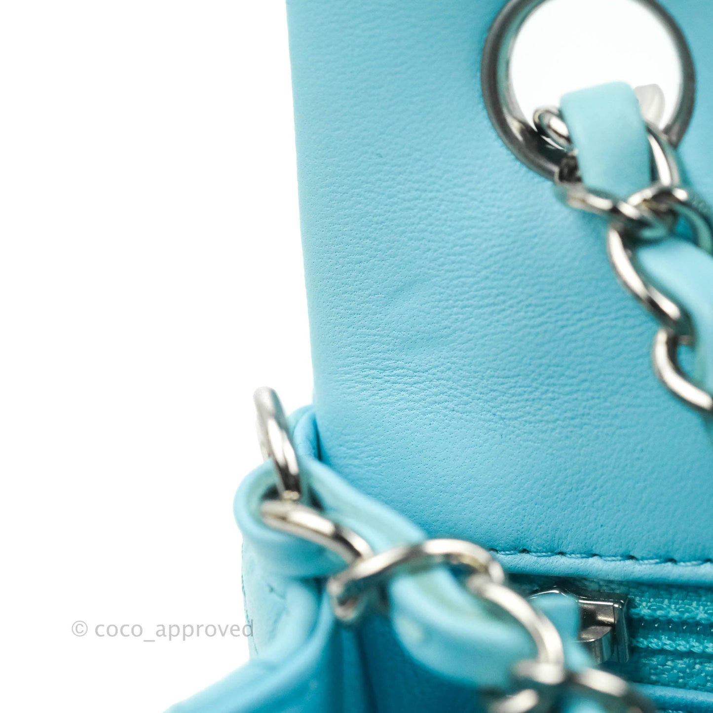 Chanel Quilted Mini Rectangular Flap Sky Neon Blue Silver Hardware 21S