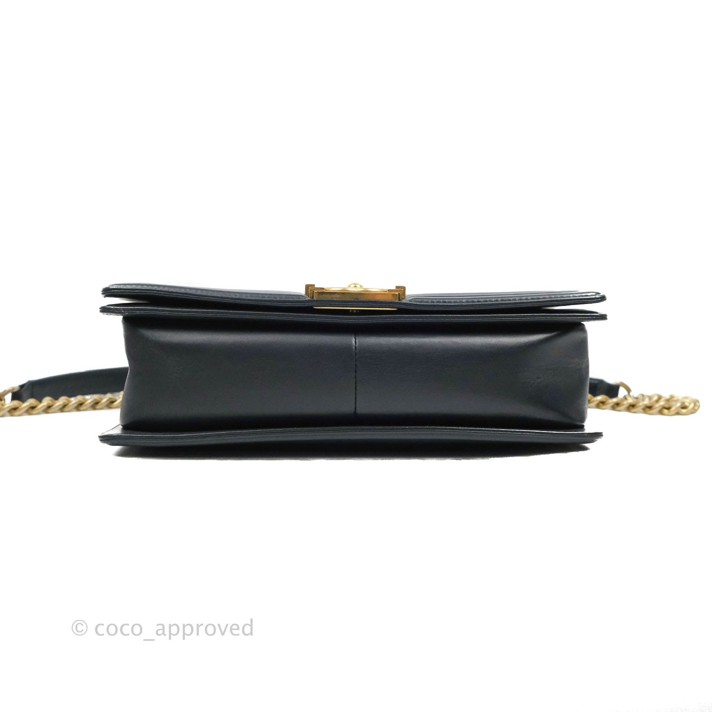 Chanel Quilted New Medium Boy Navy Lambskin Aged Gold Hardware