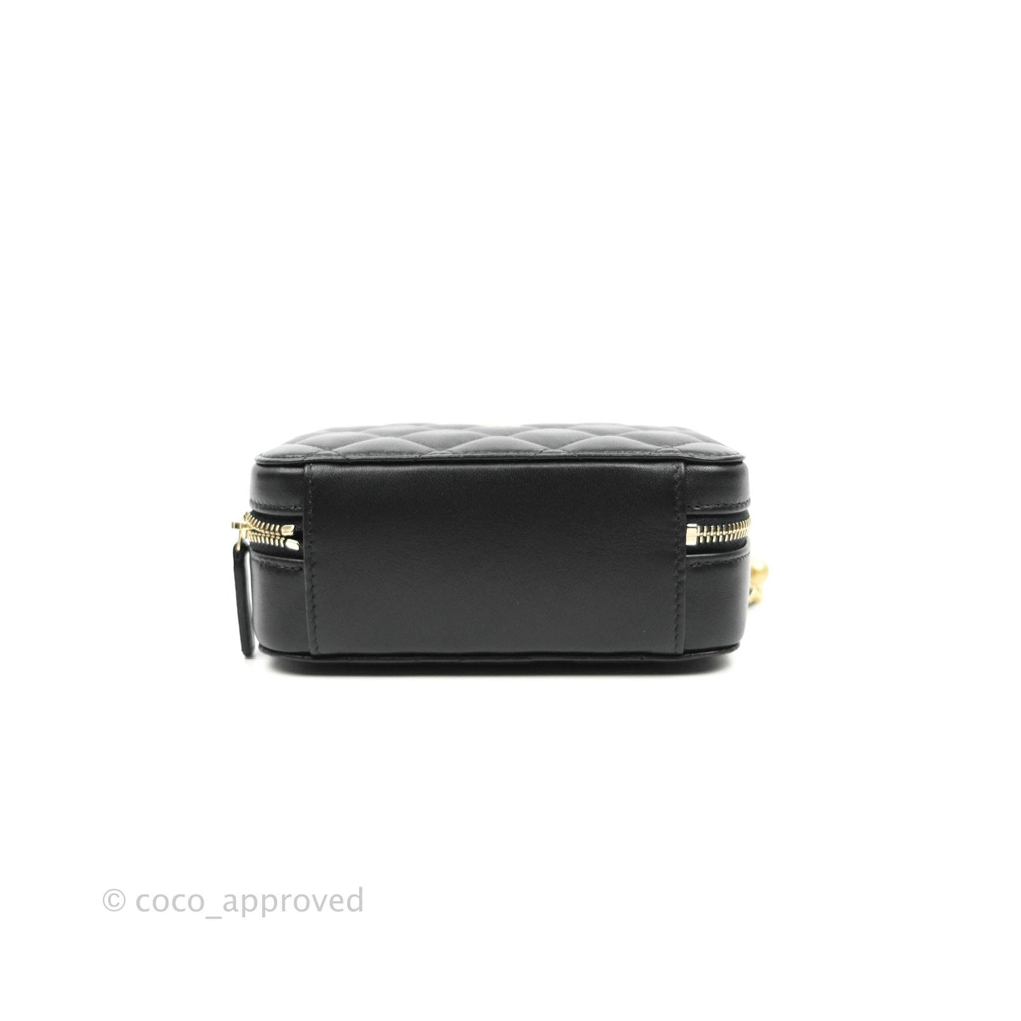Chanel Mini Pearl Crush Quilted Camera Case Black Lambskin Aged Gold Hardware