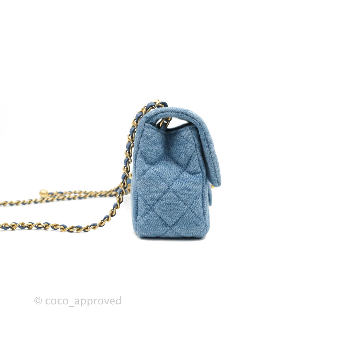 Chanel Mini Rectangular Pearl Crush Quilted Denim Aged Gold Hardware 22C