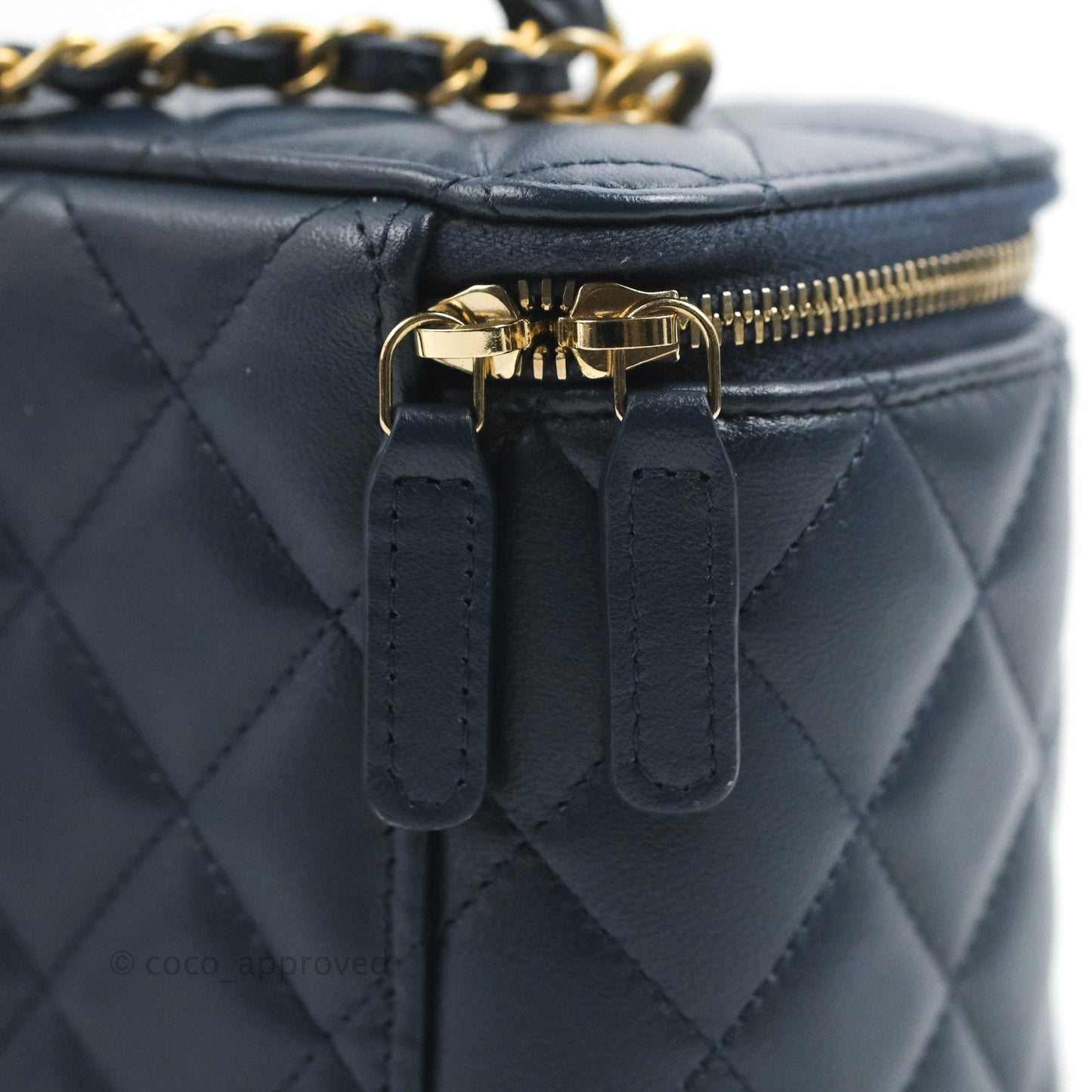 Chanel Vanity Rectangular Metal Top Handle Navy Lambskin Aged Gold Hardware 22B