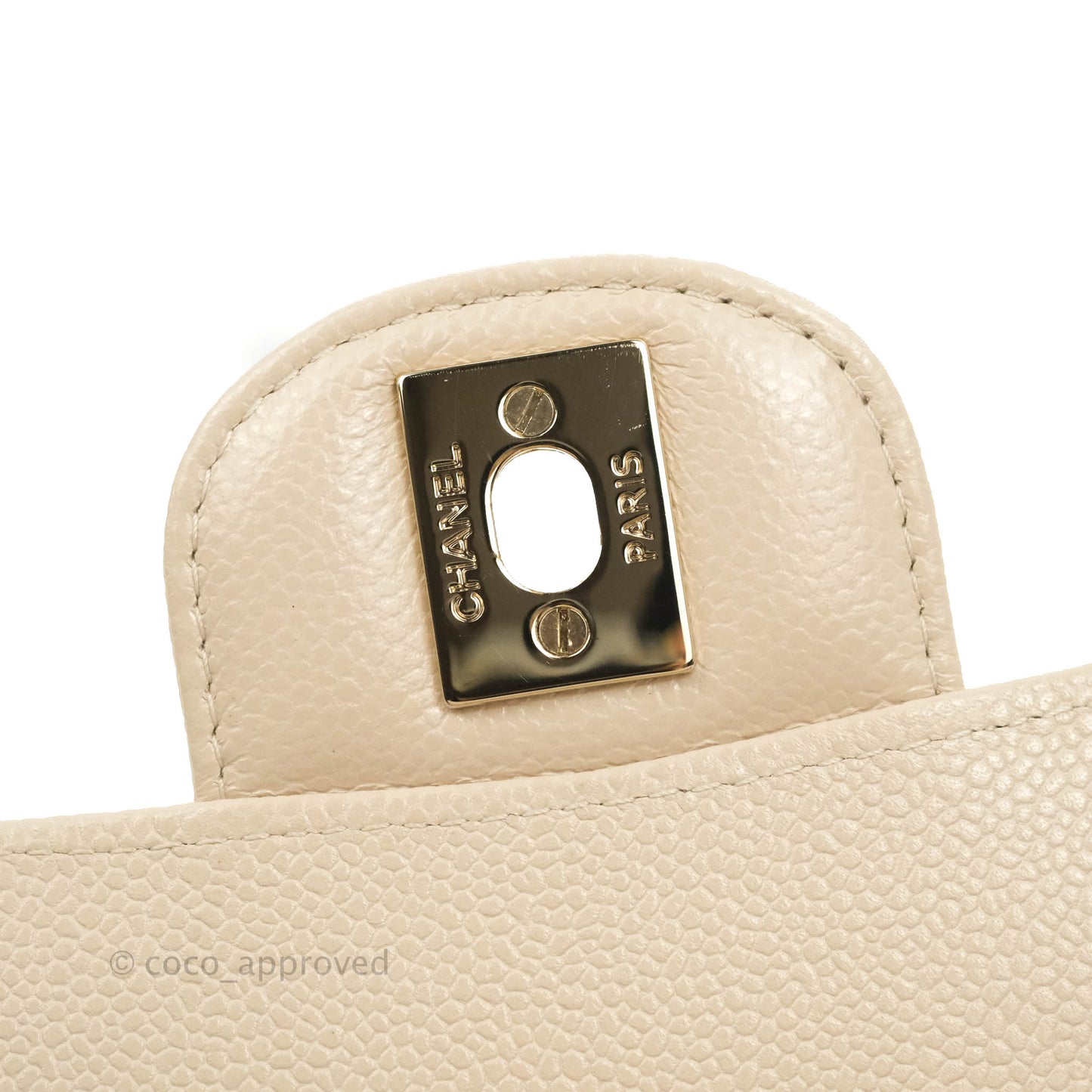 Chanel Classic M/L Medium Double Flap Chevron Ivory Caviar Gold Hardware