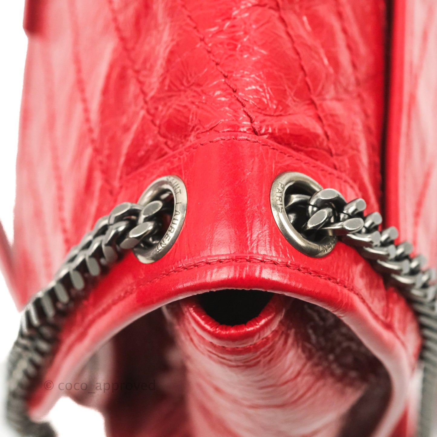 Saint Laurent Medium Crinkled Calfskin Matelasse Monogram Niki Chain Satchel Red Ruthenium Hardware