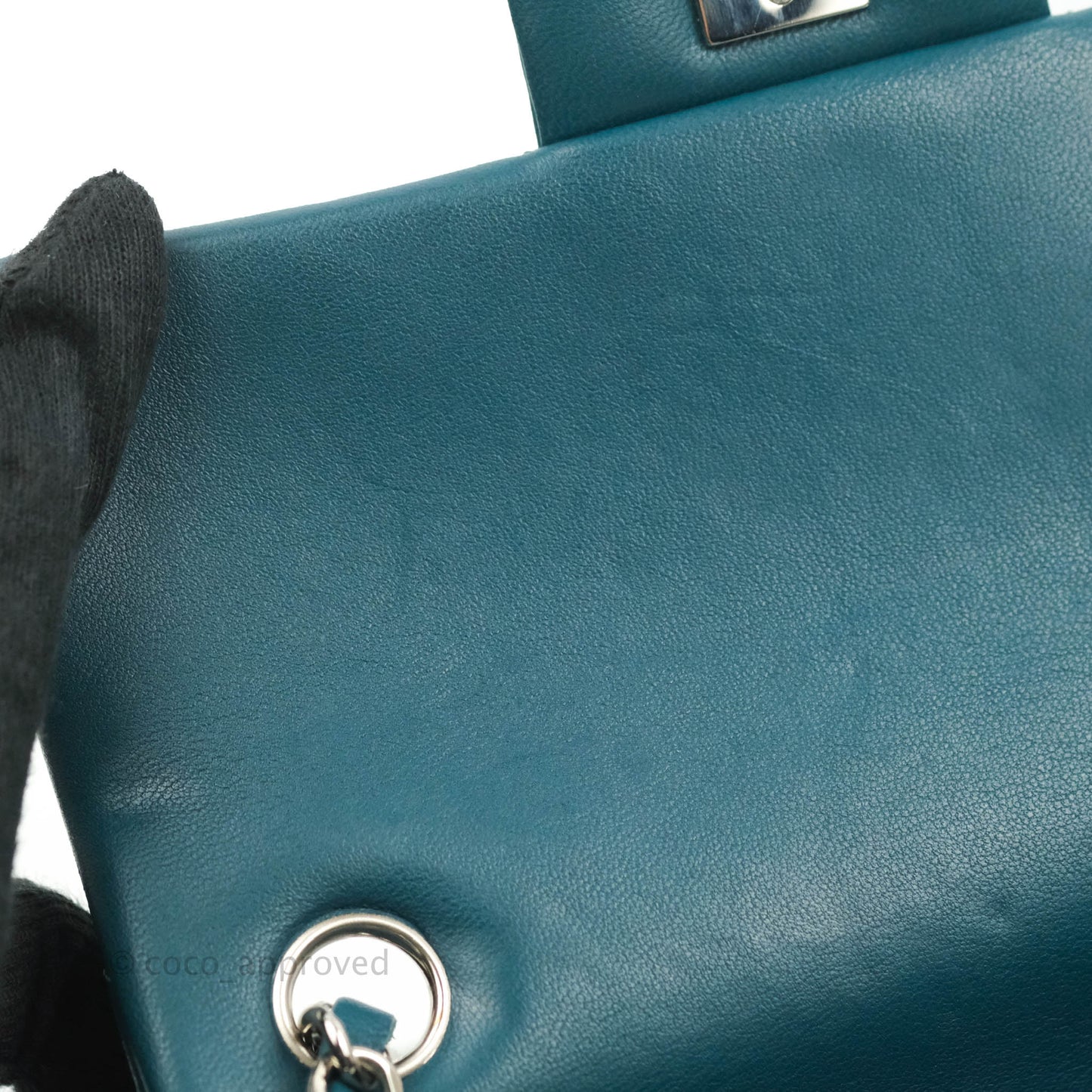 Chanel Quilted Mini Rectangular Flap Teal Lambskin Silver Hardware