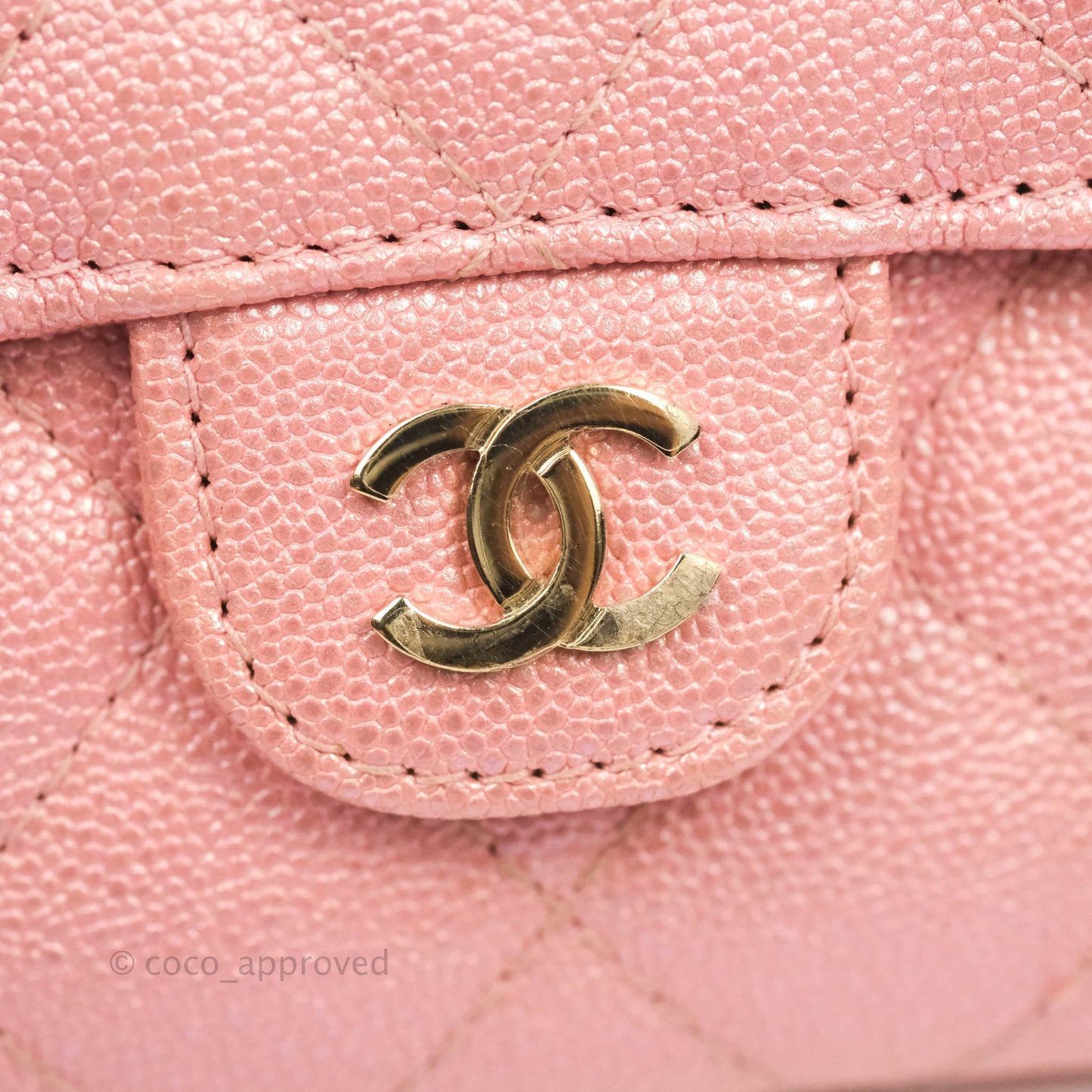 Chanel Mini Quilted Wallet On Chain WOC Caviar Iridescent Pink Gold Hardware 19S