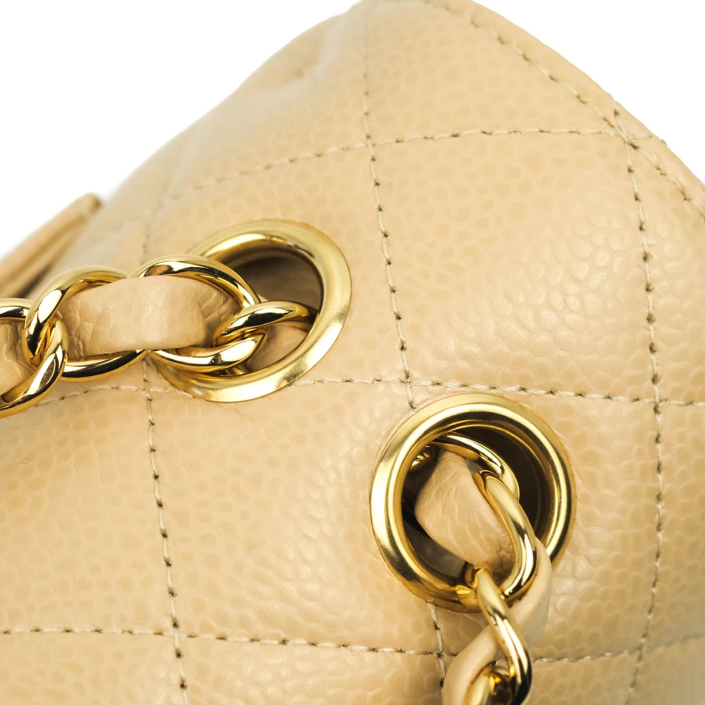 Chanel Small Classic Quilted Flap Beige Caviar Gold Hardware