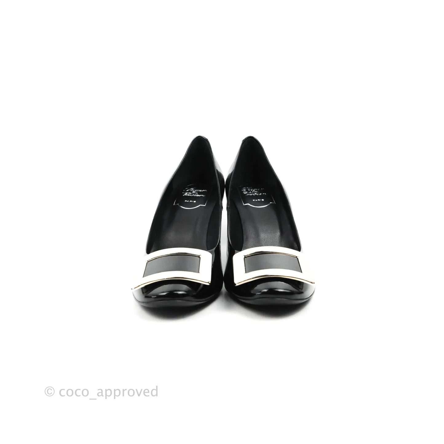 Roger Vivier Trompette Pumps Black Patent Silver Hardware Size 38.5