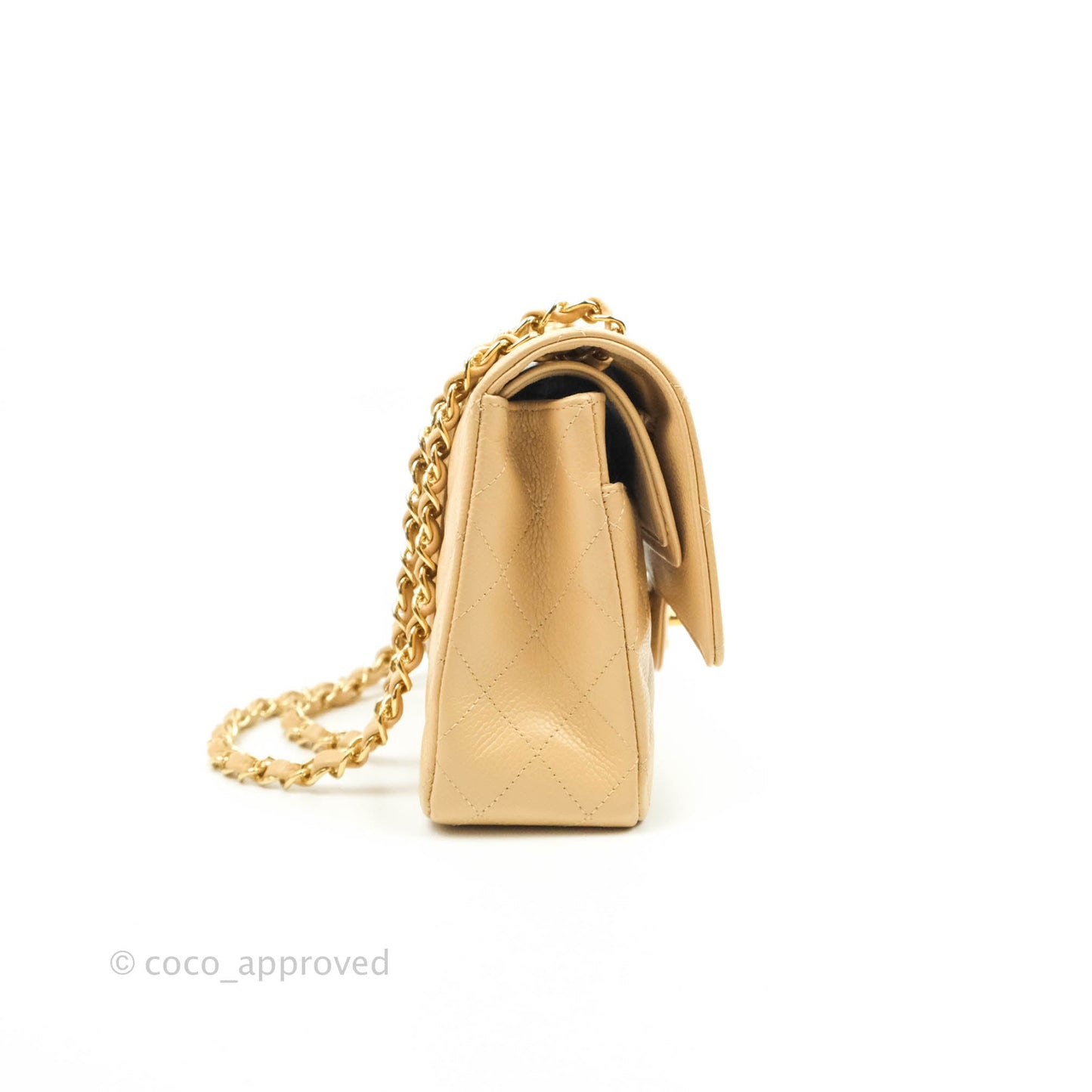 Chanel Classic M/L Medium Flap Quilted Beige Caviar Gold Hardware