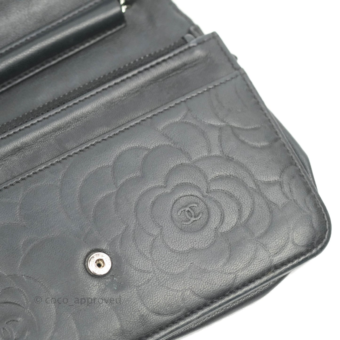Chanel Camellia Wallet on Chain WOC Black Lambskin Silver Hardware