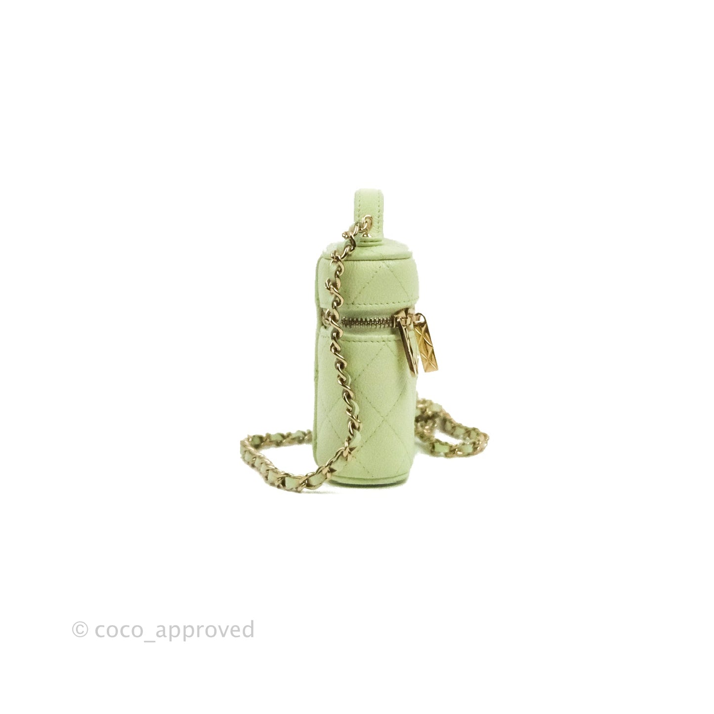 Chanel Quilted Small Handle With Care Vanity Case With Chain Green Caviar Gold Hardware