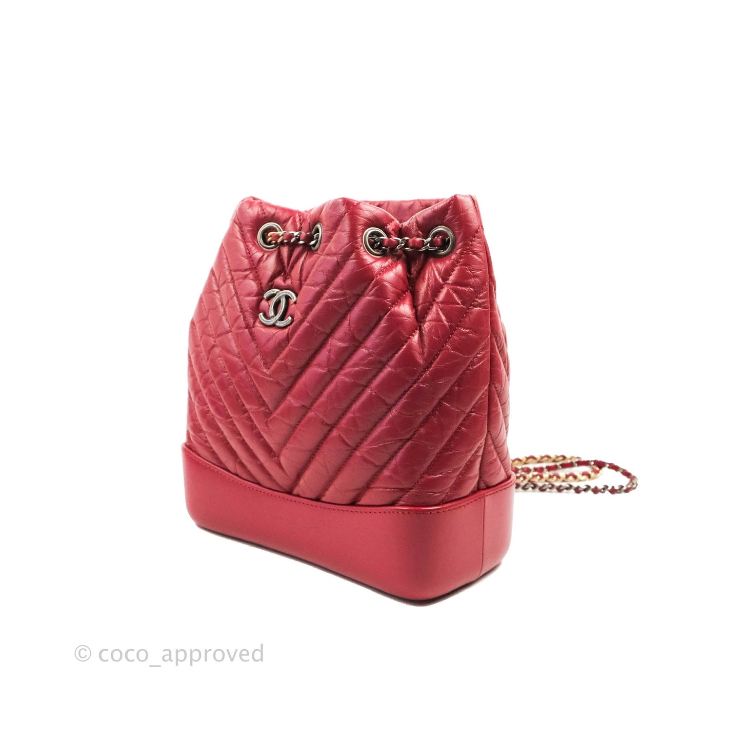 Chanel Small Chevron Gabrielle Backpack Dark Pink Aged Calfskin