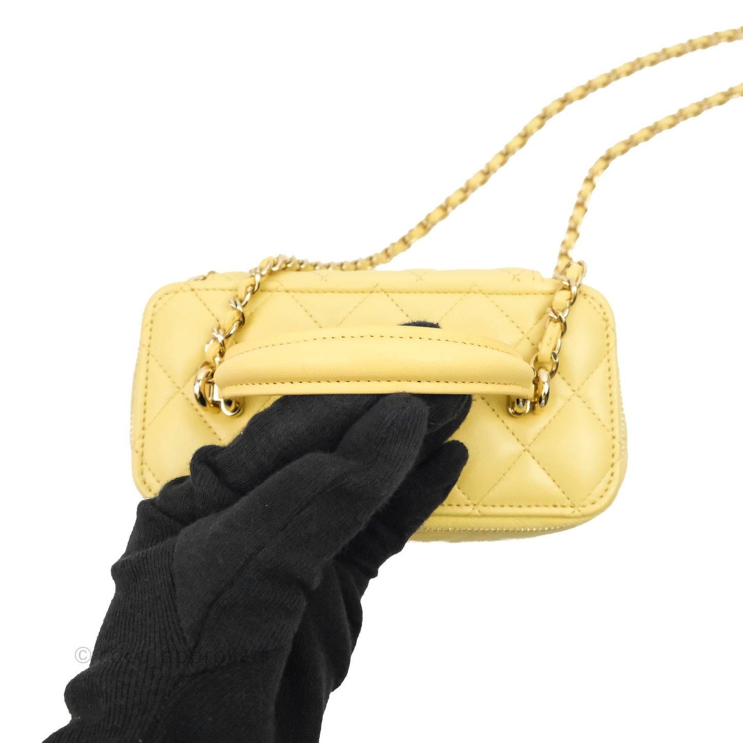 Chanel Vanity Rectangular Top Handle Yellow Lambskin Gold Hardware