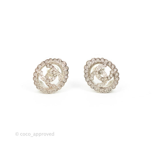Chanel Crystal CC Earrings Silver Tone 22B