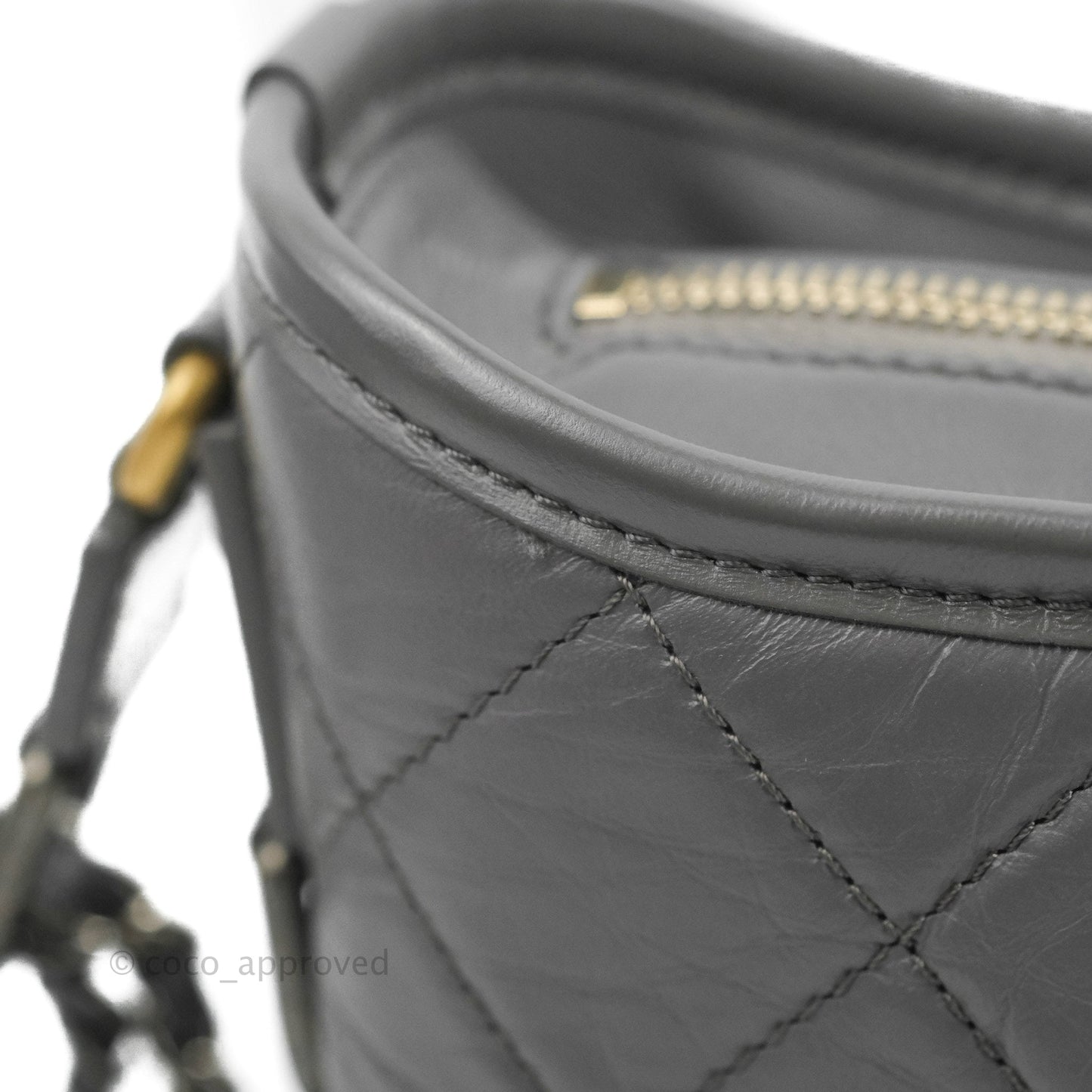 Chanel Quilted Small Gabrielle Hobo Grey Calfskin Mixed Hardware