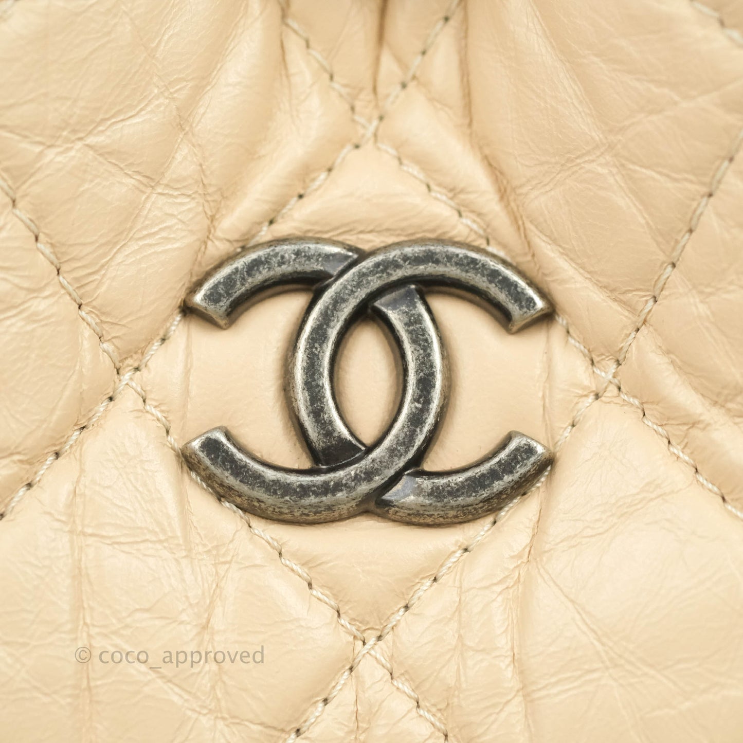 Chanel Small Gabrielle Backpack Beige Black Aged Calfskin