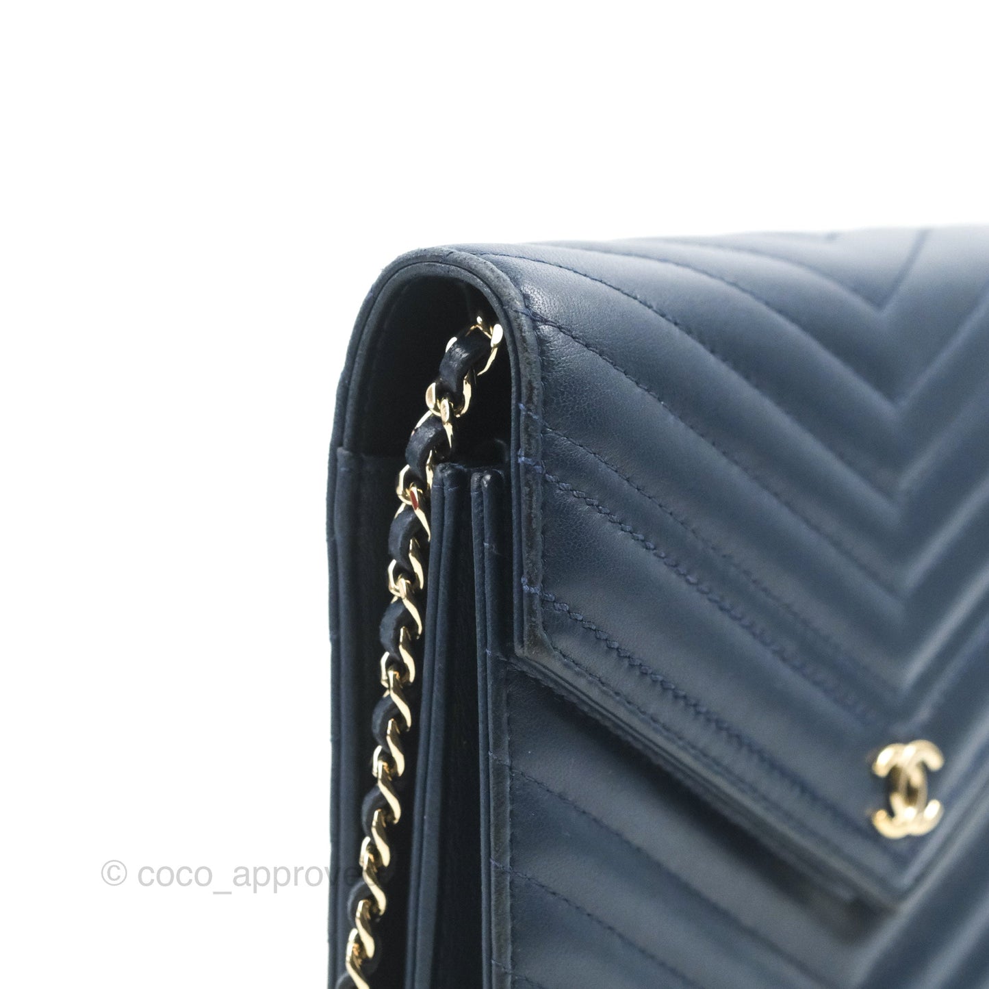 Chanel Square WOC Wallet On Chain Blue Lambskin Chevron Gold Hardware