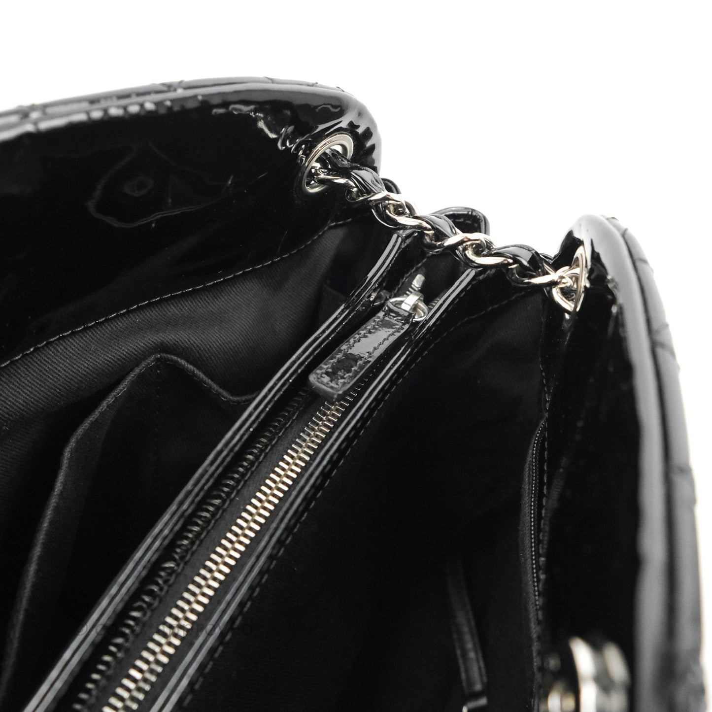 Chanel Quilted Large Just Mademoiselle Black Patent Silver Hardware
