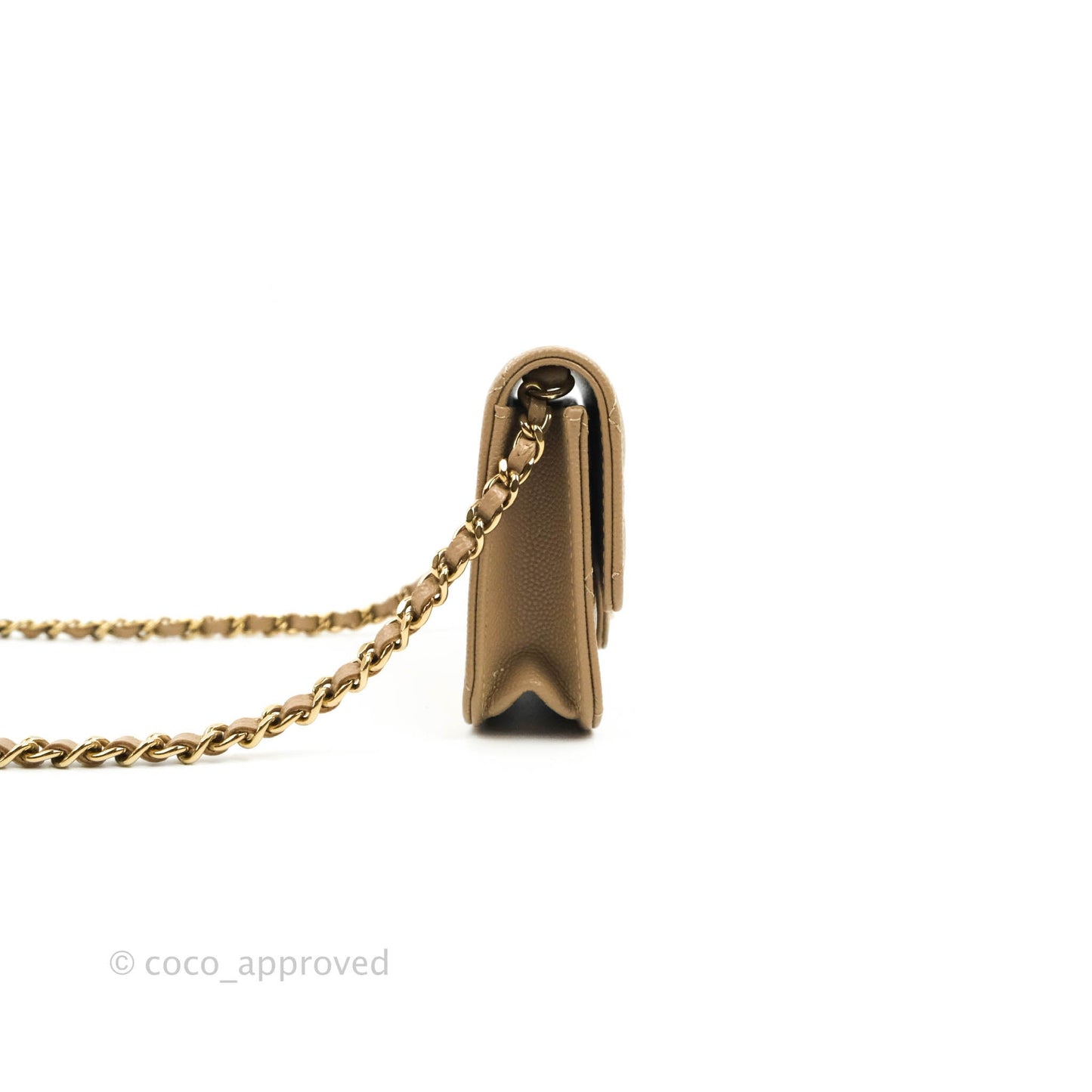 Chanel Mini Wallet With Chain Dark Beige Caviar Gold Hardware