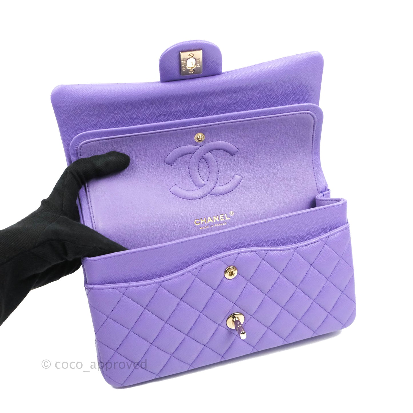 Chanel Classic M/L Medium Flap Quilted Purple Caviar Gold Hardware 20S