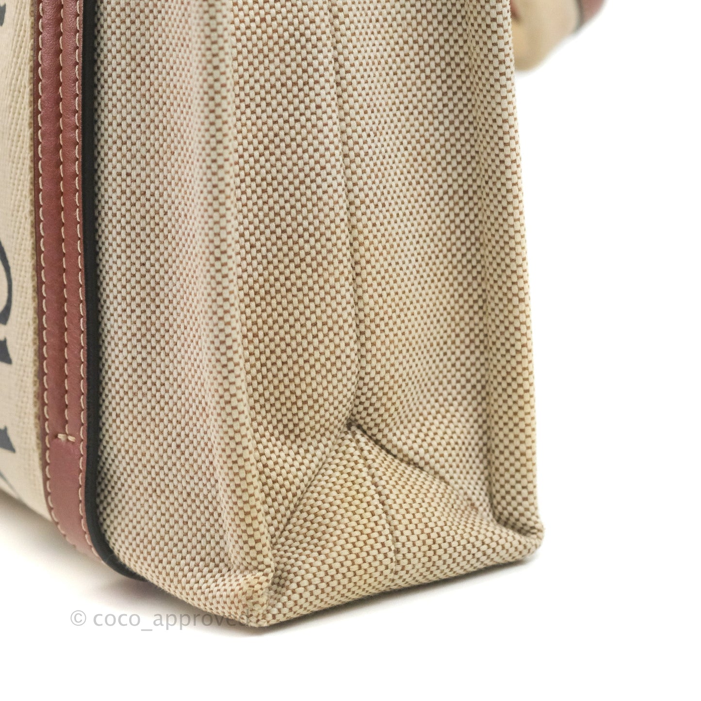 Chloe Small Woody Tote Bag Cotton Canvas & Brown Calfskin with Woody Ribbon