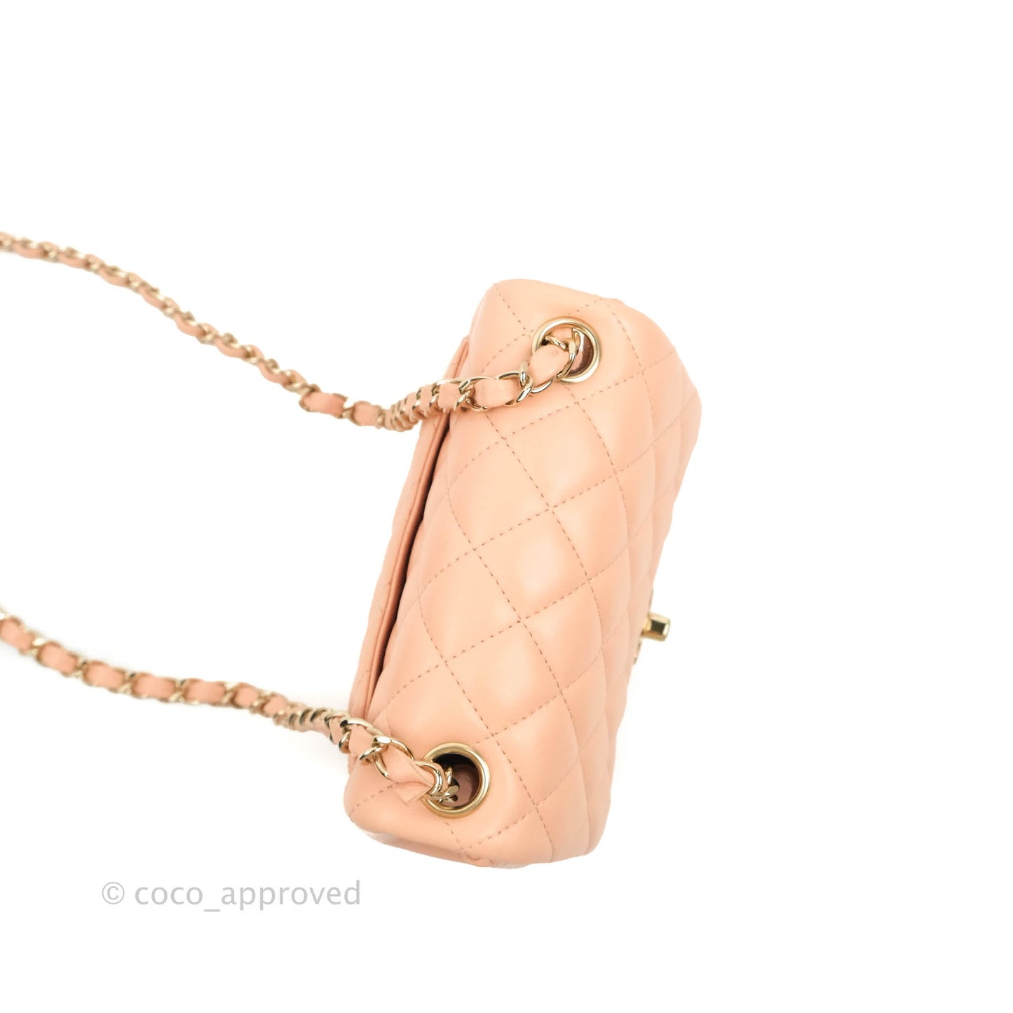 Chanel Quilted Mini Square Lambskin Light Beige Pink Gold Hardware