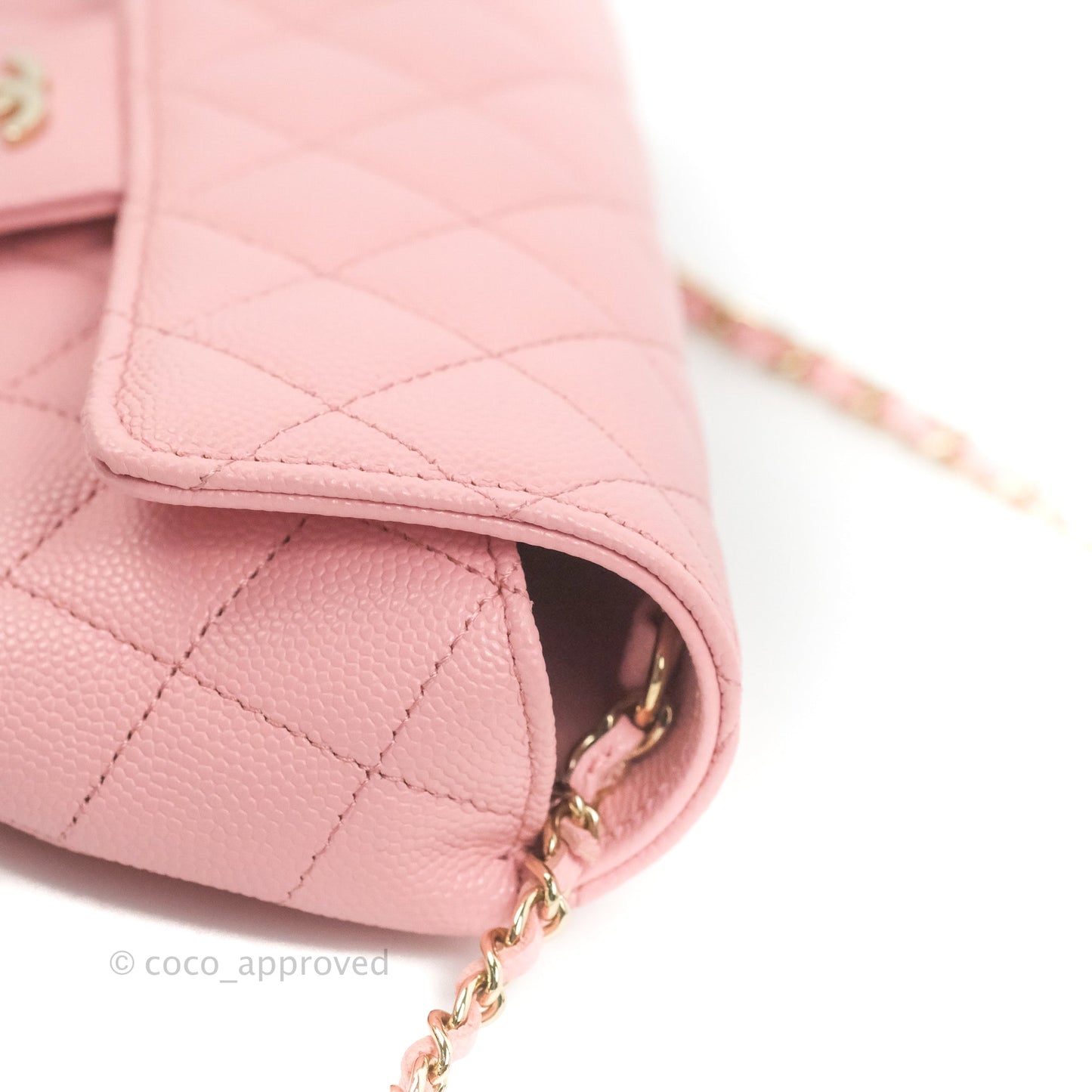 Chanel Quilted Glasses Case With Chain Pink Caviar Gold Hardware