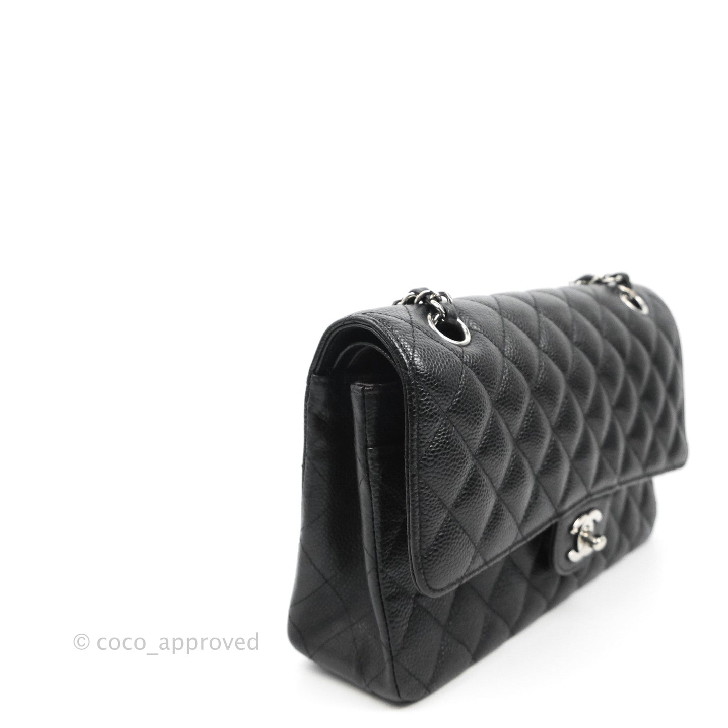 Chanel Classic M/L Medium Flap Quilted Black Caviar Silver Hardware