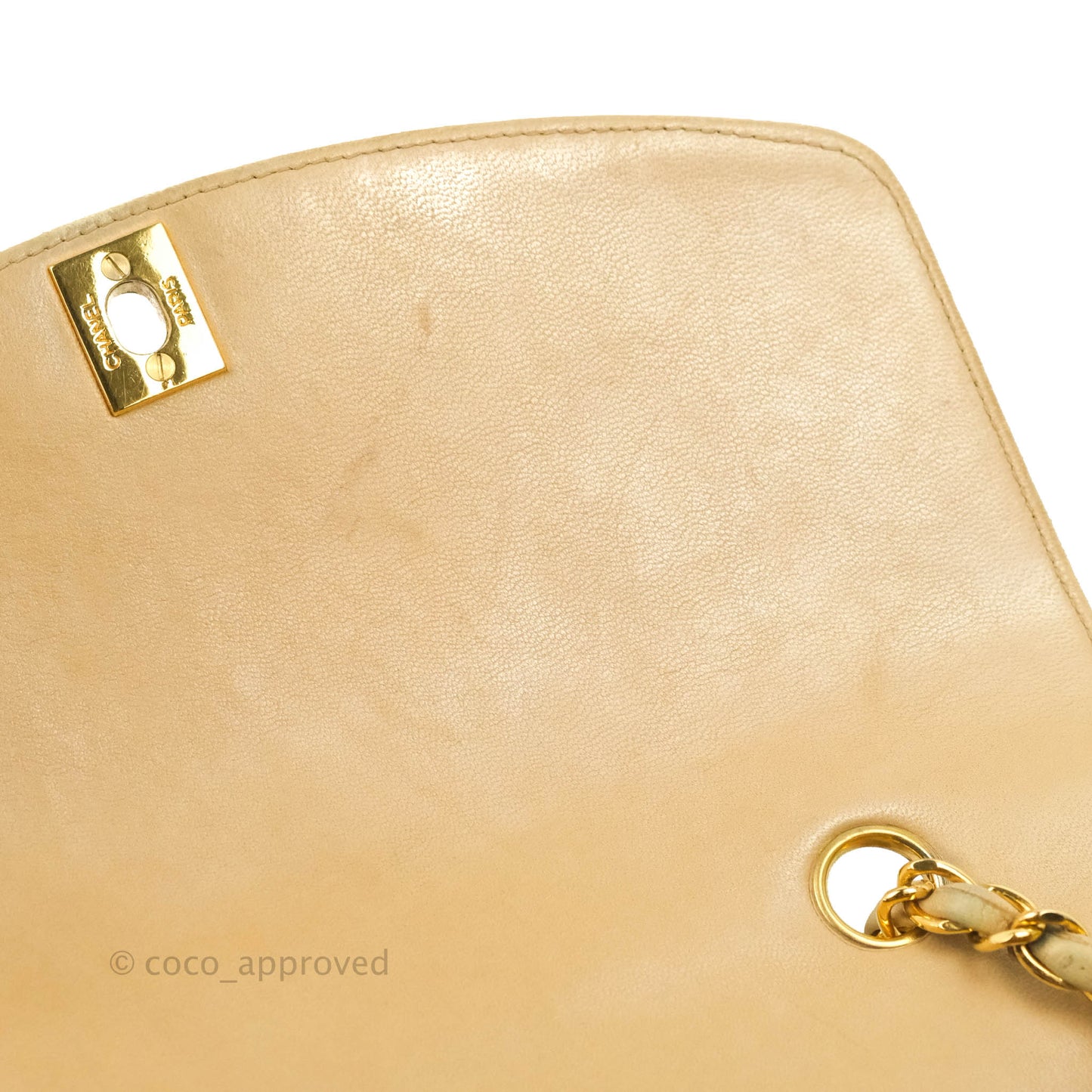 Chanel Vintage Small Quilted Classic Diana Flap Bag Beige Lambskin 24K Gold Hardware