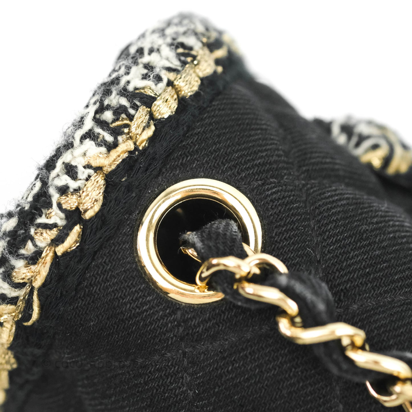 Chanel Classic Mini Rectangular Flap Bag Black Denim Braided Gold Hardware 18A