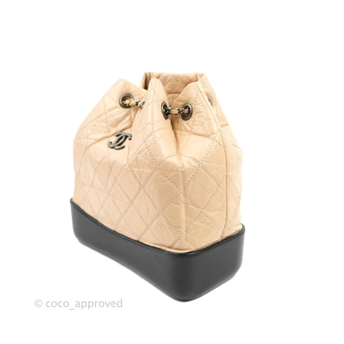 Chanel Small Gabrielle Backpack Beige Black Aged Calfskin