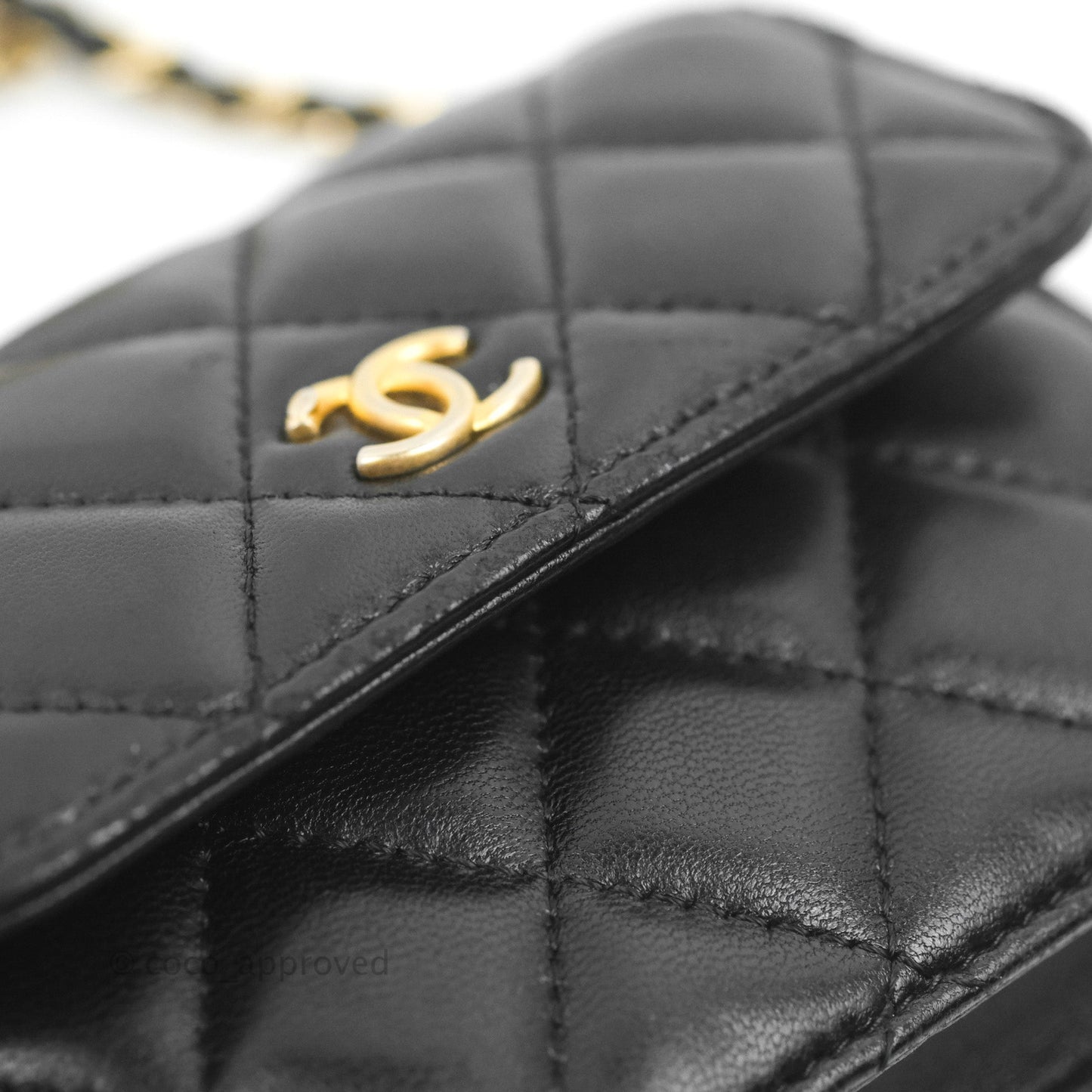 Chanel Mini Pearl Crush Clutch With Chain Belt Black Lambskin Aged Gold Hardware