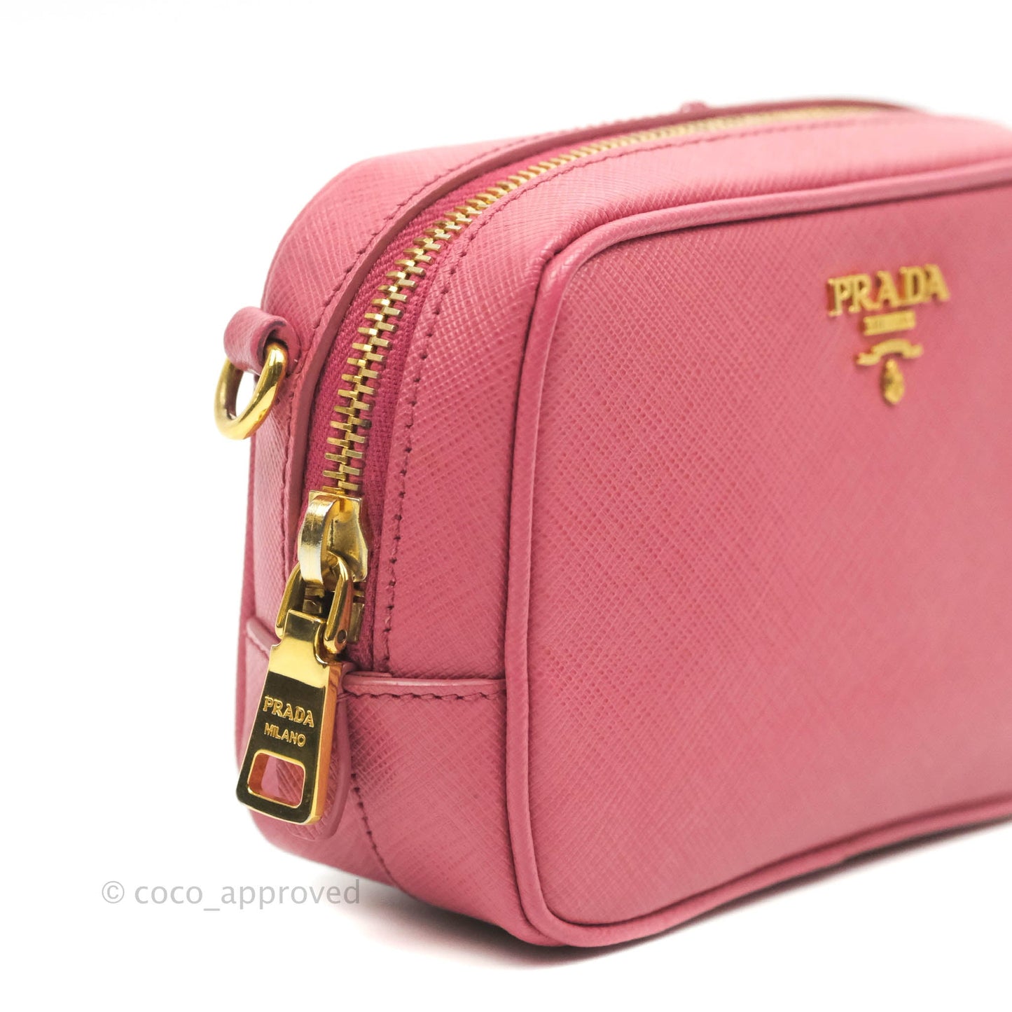 Prada Saffiano Mini Camera Bag in Red Gold Hardware