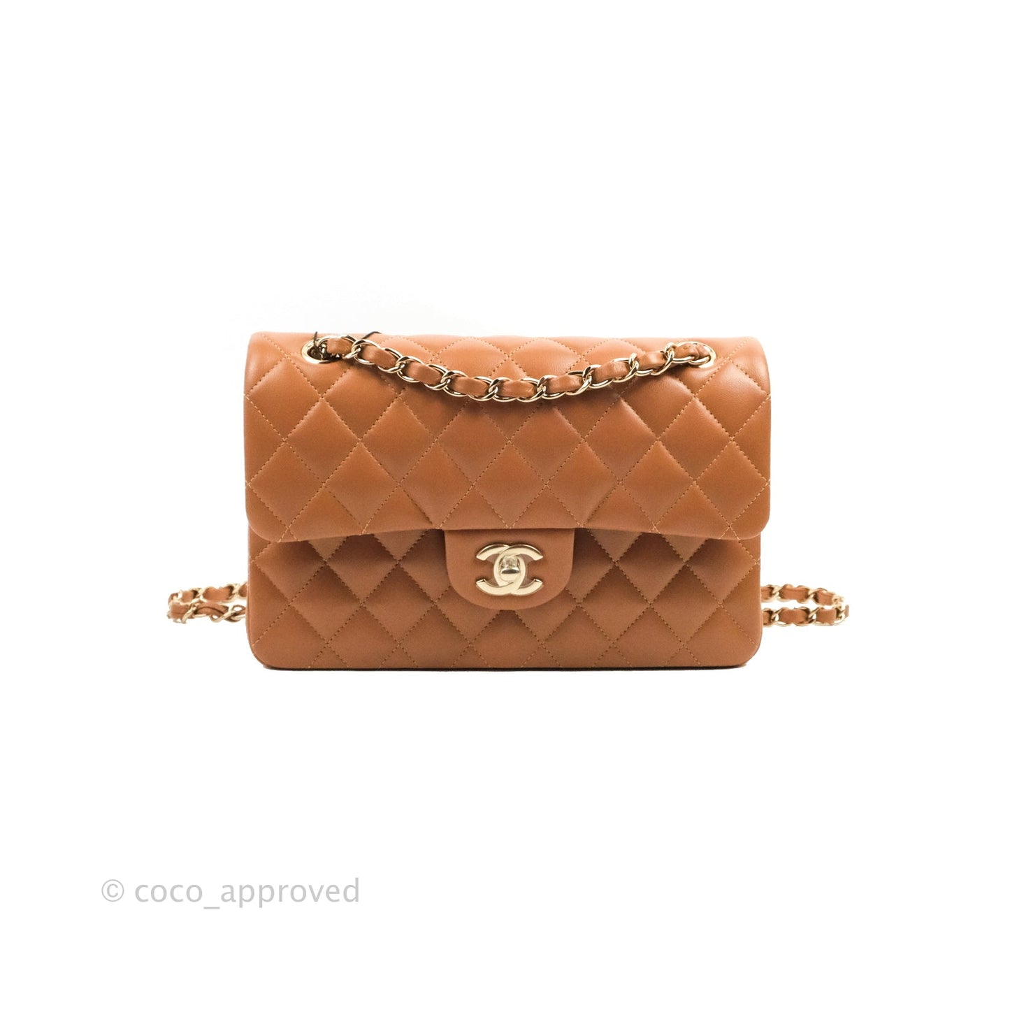 Chanel Small Classic Quilted Flap Dark Beige Caramel Lambskin Gold Hardware 22S