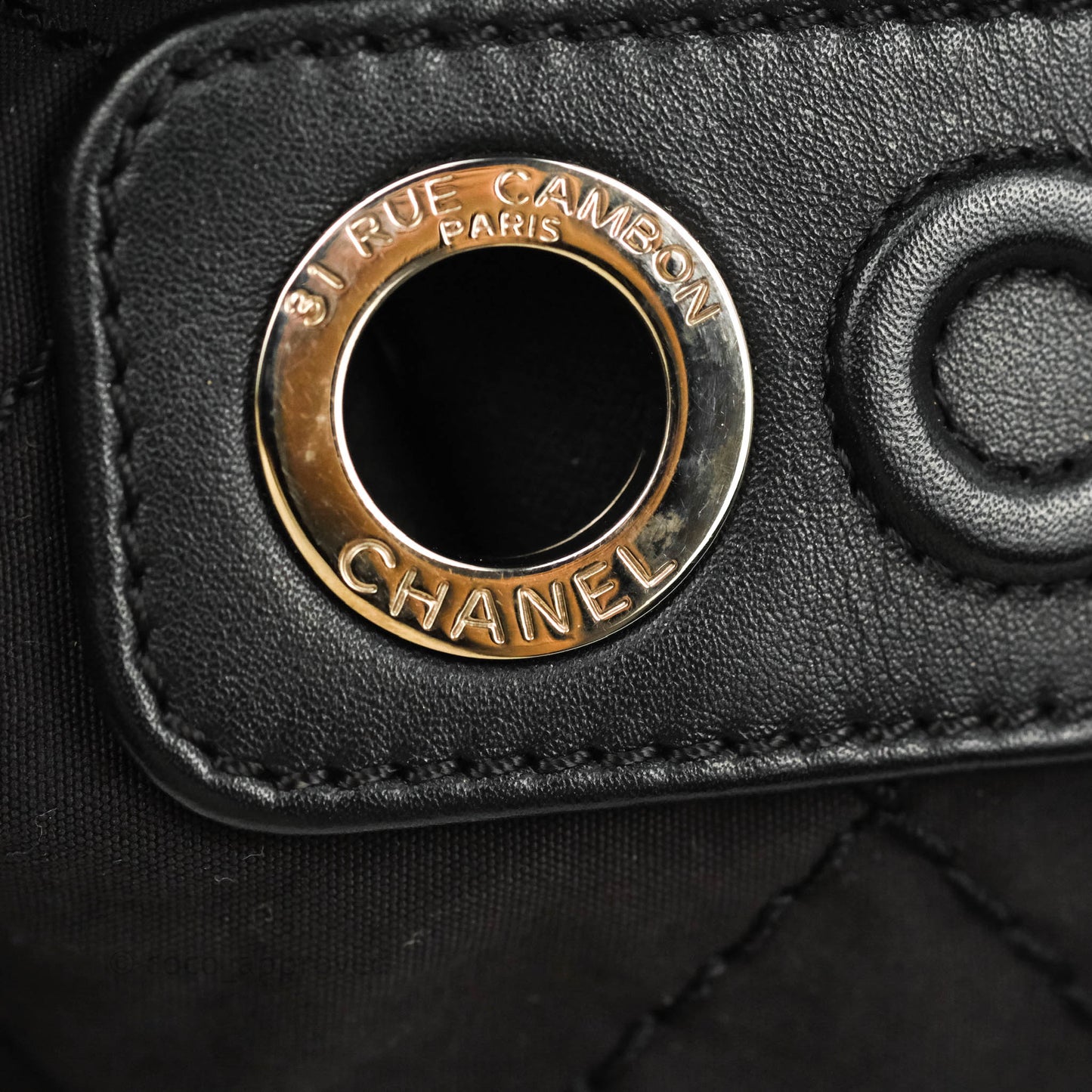 Chanel Quilted Trim Tweed Tote Black Fabric Silver Hardware