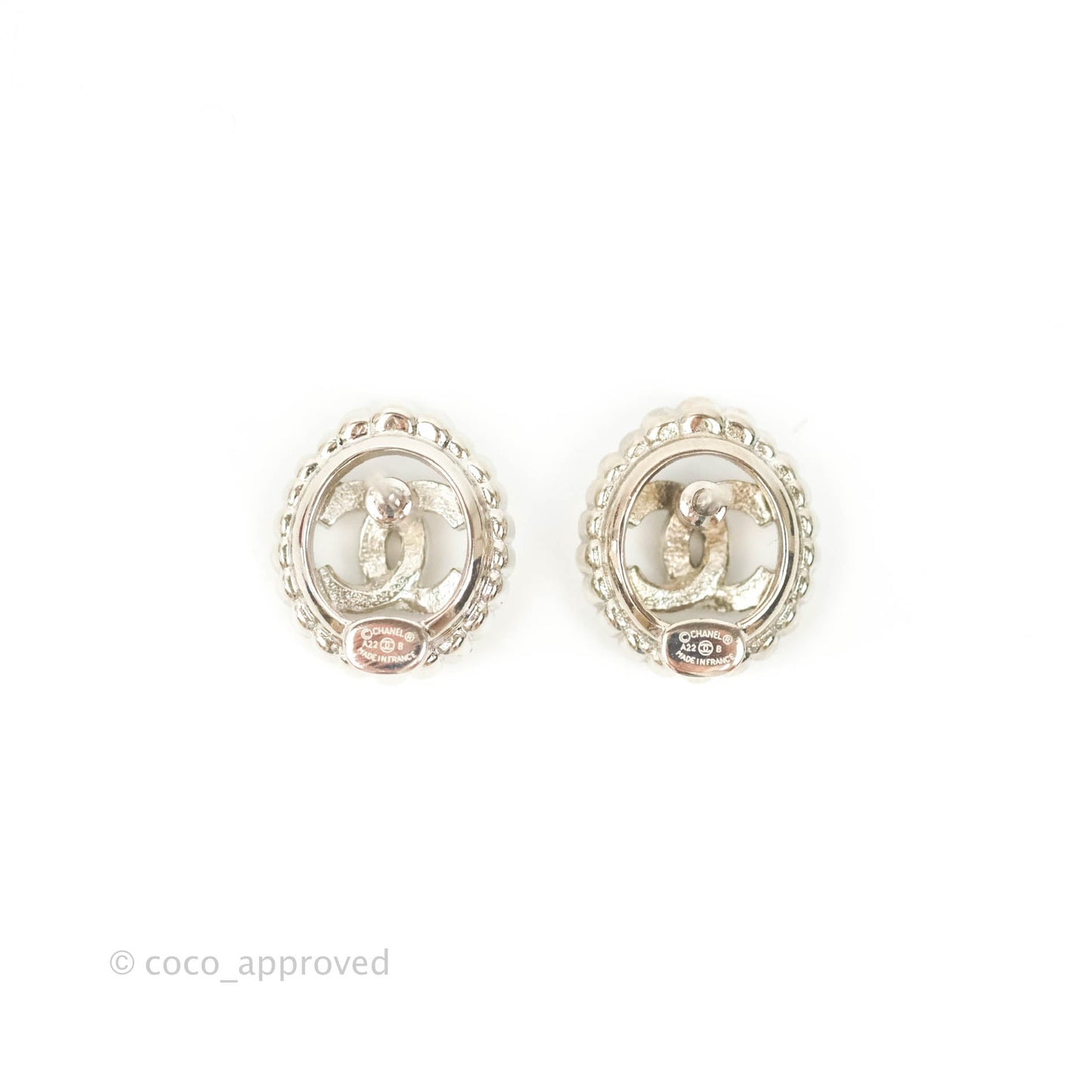 Chanel Crystal CC Earrings Silver Tone 22B