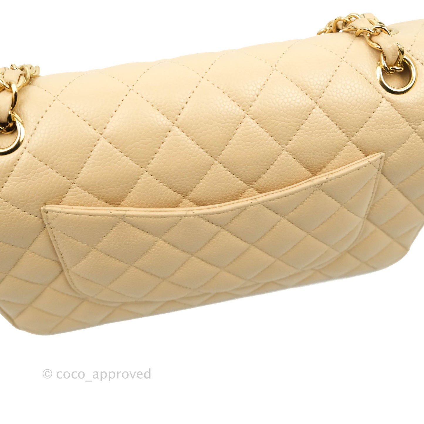 Chanel Classic M/L Medium Flap Quilted Beige Caviar Gold Hardware