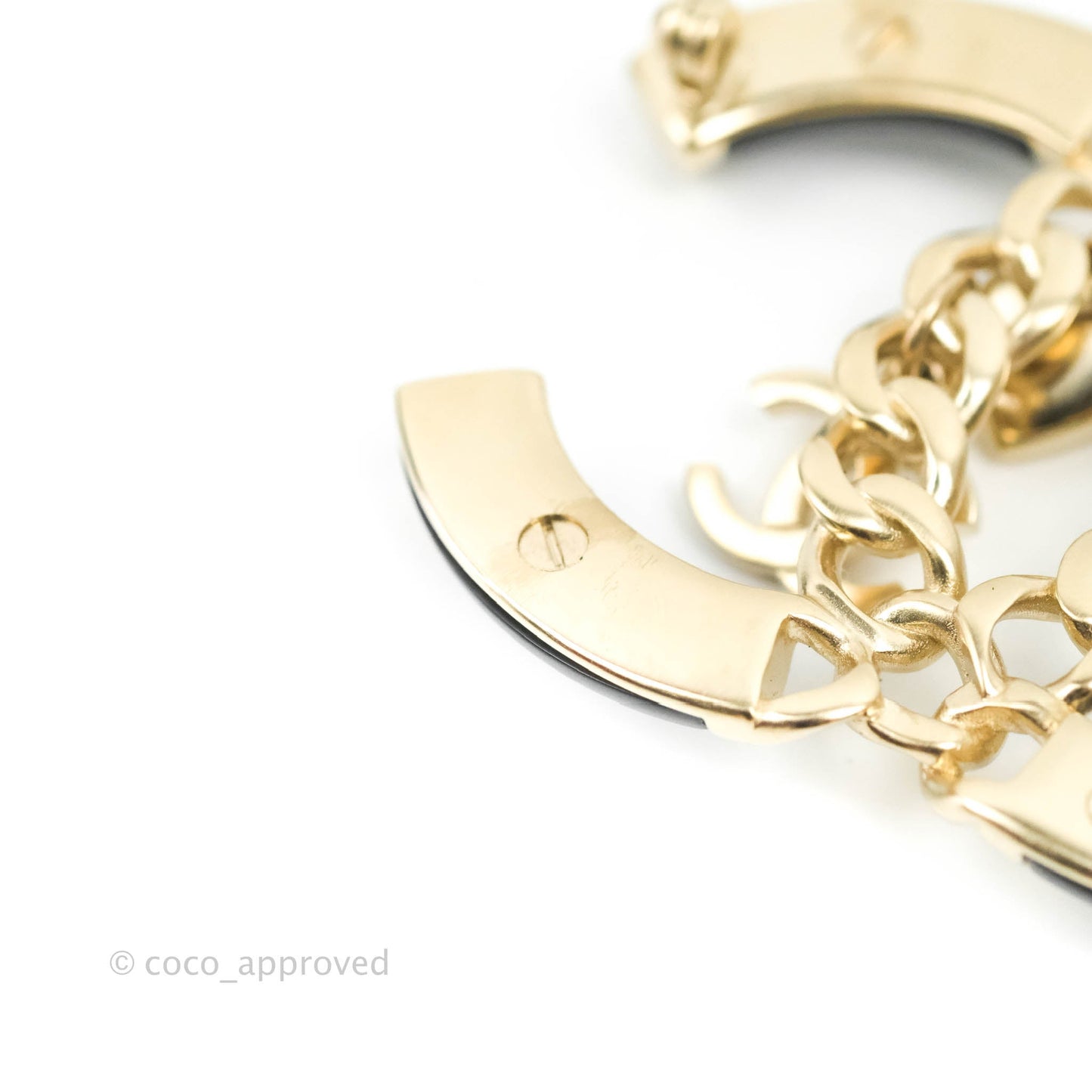 Chanel CC Chain Black Brooch Gold Tone 18B