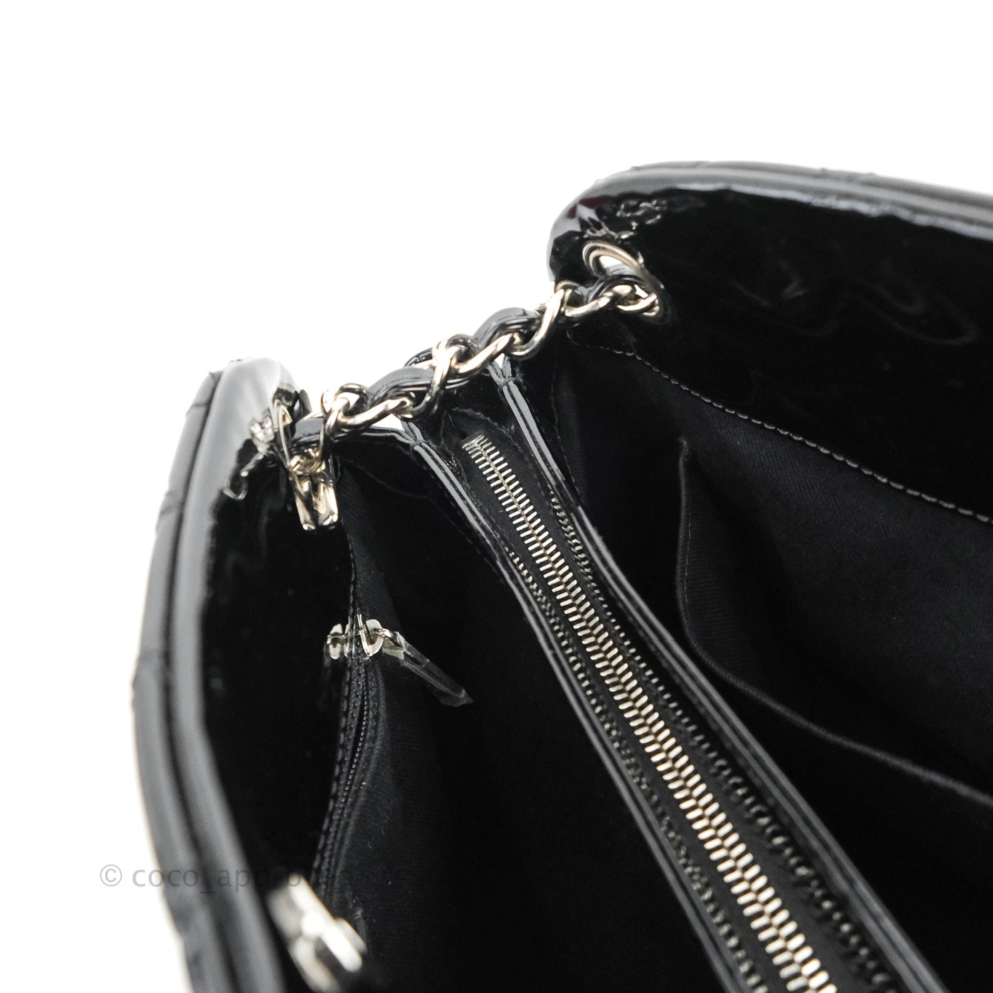 Chanel Quilted Large Just Mademoiselle Black Patent Silver Hardware