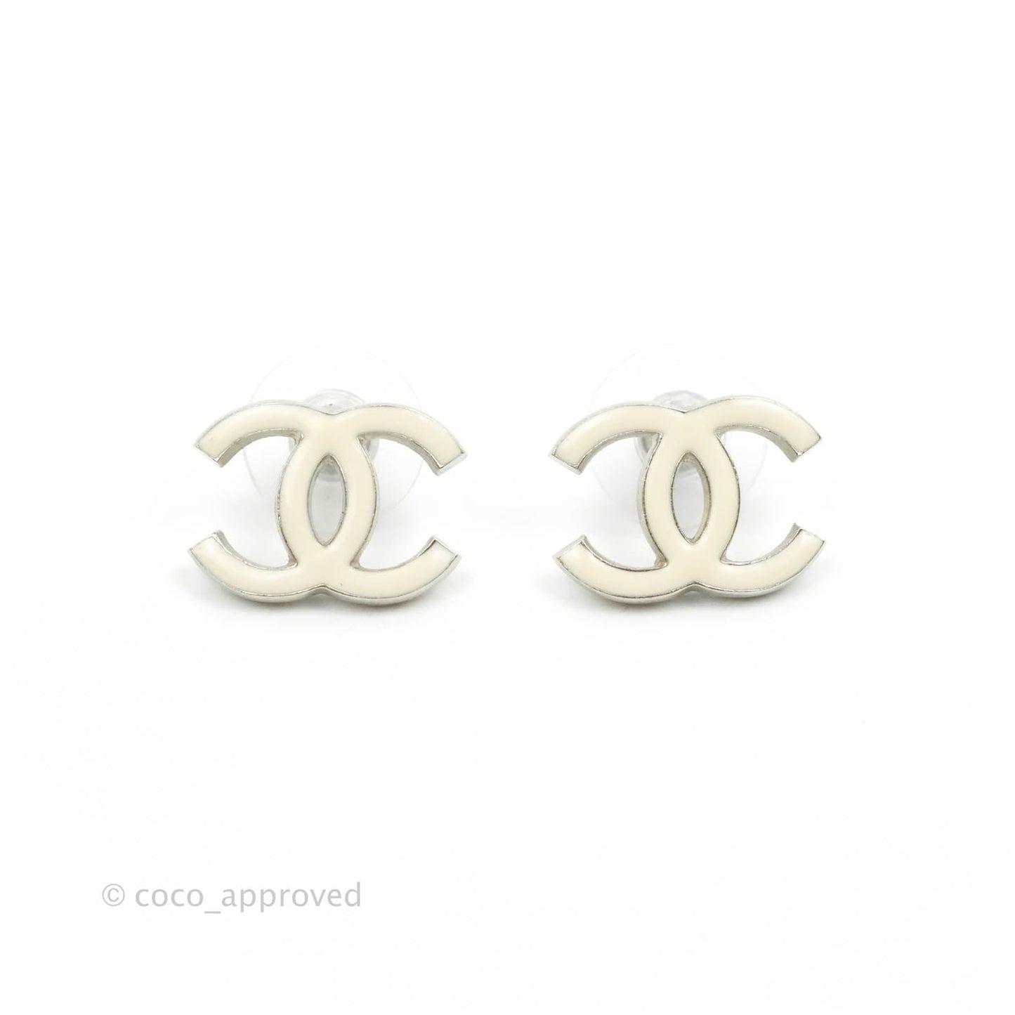 Chanel White Resin CC Earrings Silver Hardware 19C